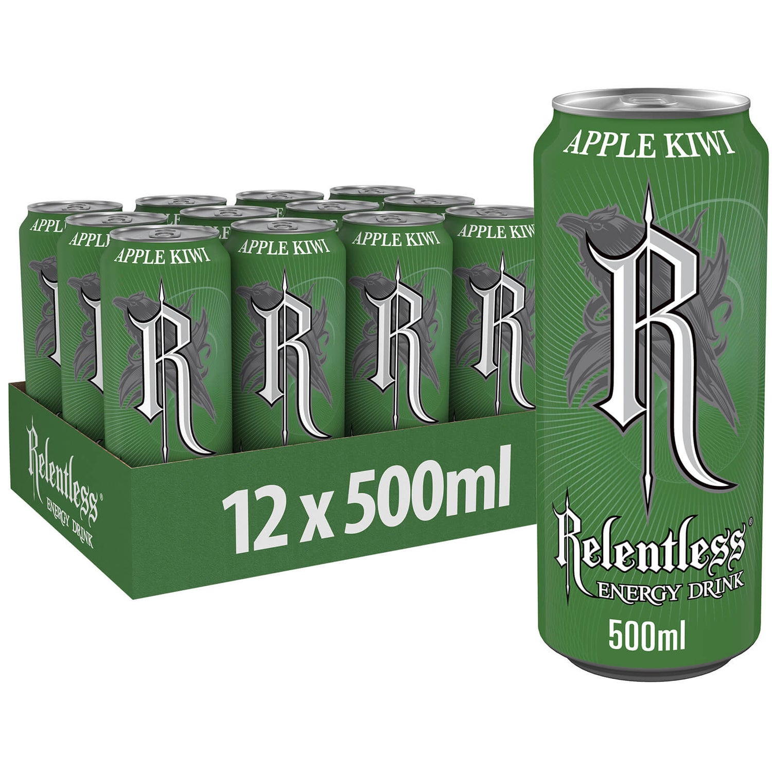 Relentless Apple & Kiwi Energy Drink 12 x 500ml