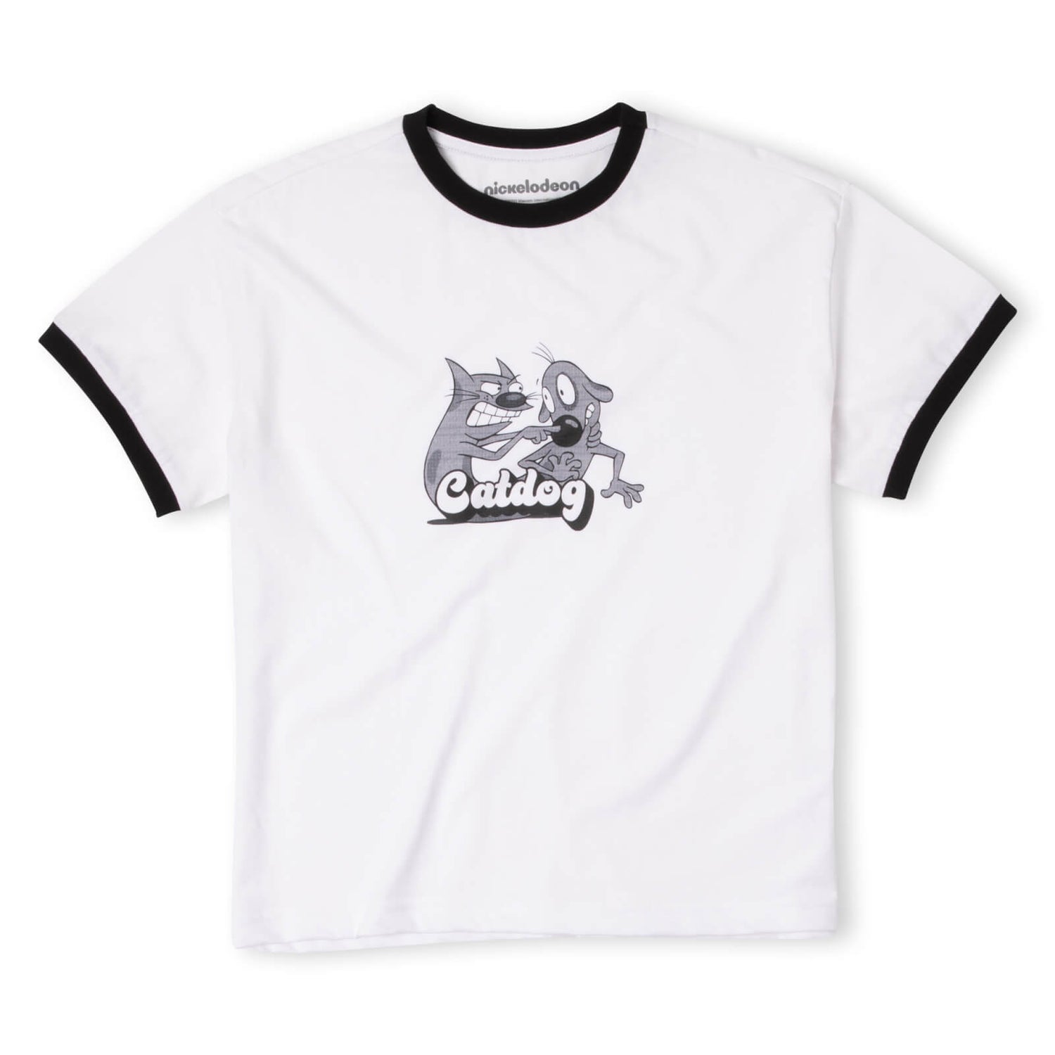 Nickelodeon Catdog Women's Cropped Ringer T-Shirt - White Black