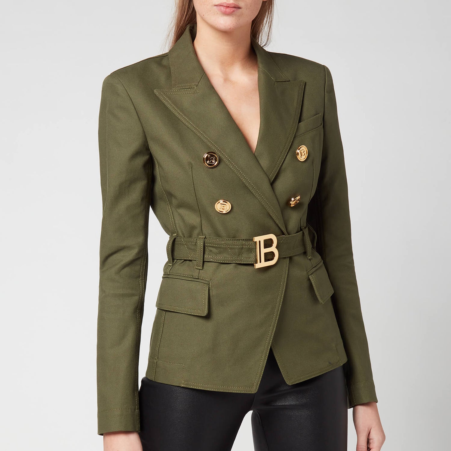 Balmain Women's 6 Button Belted Denim Jacket - Khaki - FR 36/UK 8