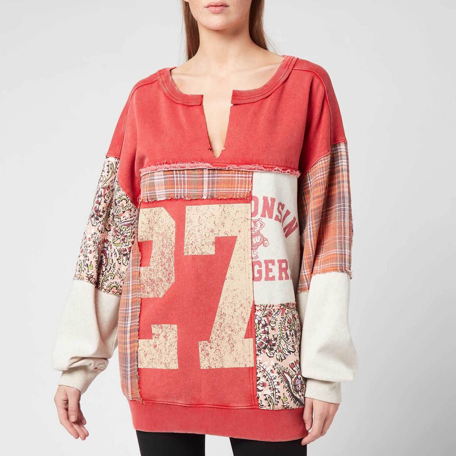 Free People Women's Red Ryder Pullover Hoodie - Red Combo