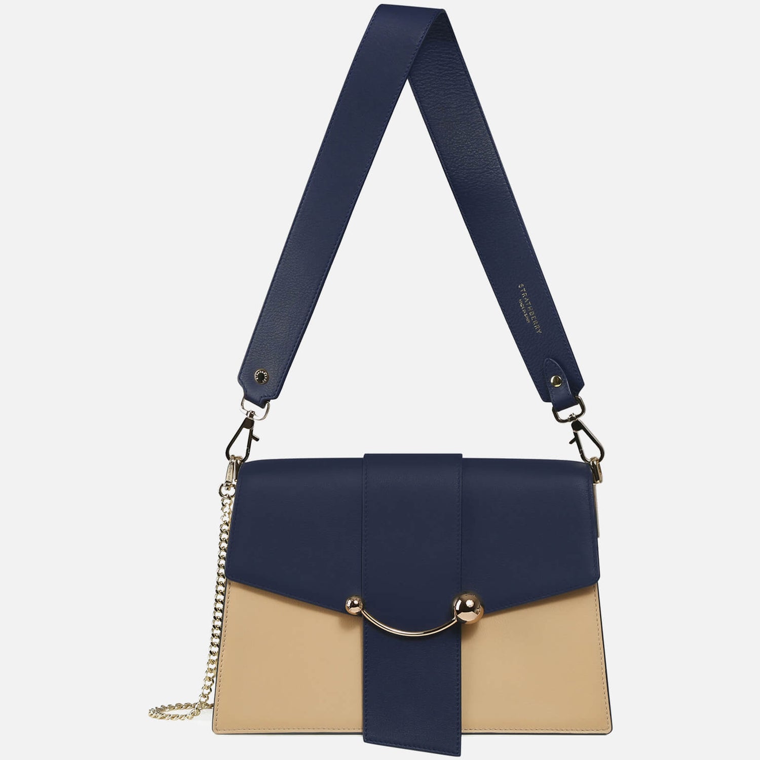 Strathberry Women's Crescent Shoulder- W Leather Shoulder Bag - Tri Colour - Navy/Latte/Vanilla