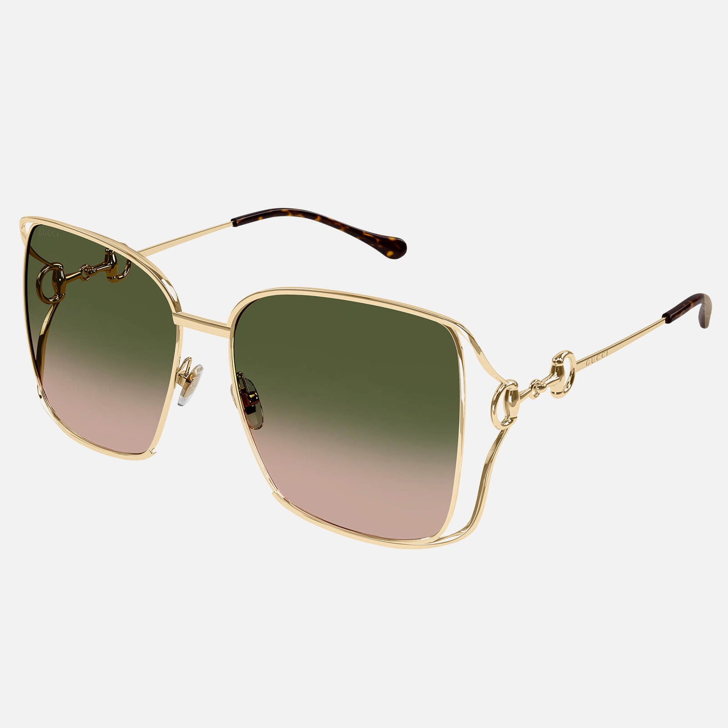 Gucci Women's Square Horsebit Detail Sunglasses - Gold/Green