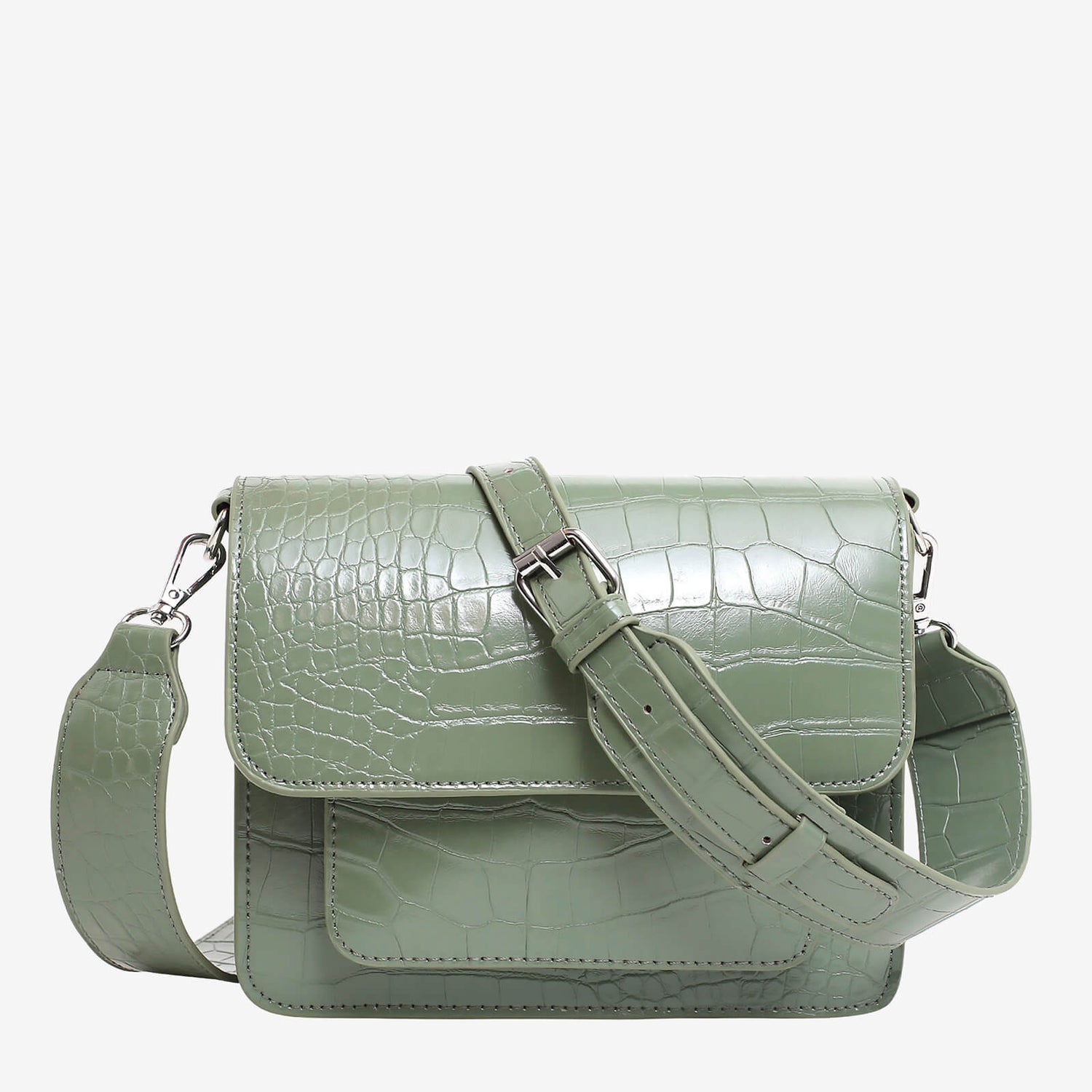 HVISK Women's Cayman Pocket Shiny Croco Bag - Nature Green
