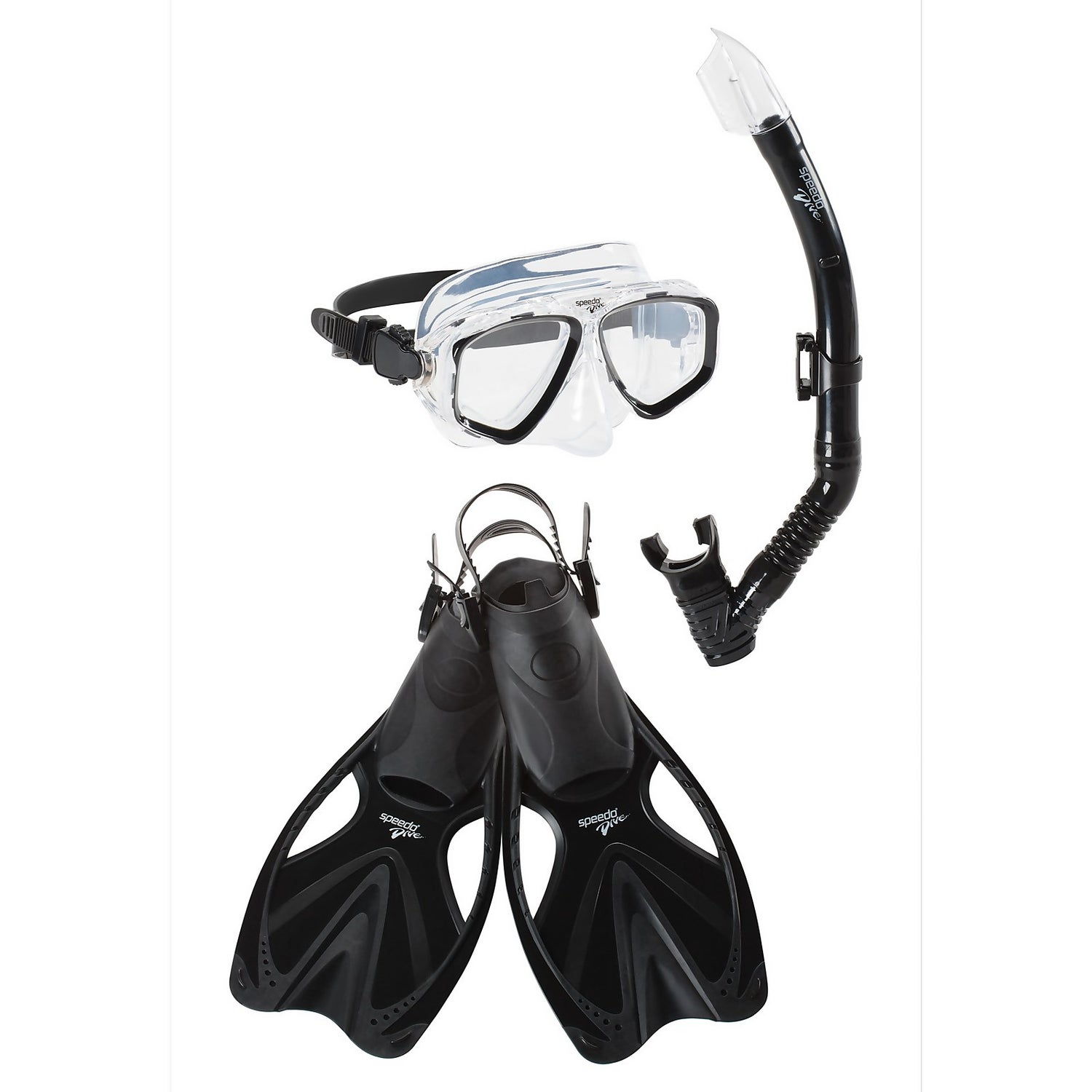 Speedo adult Adventure Mask/Snorkel/Fin Set - L-XL - Black