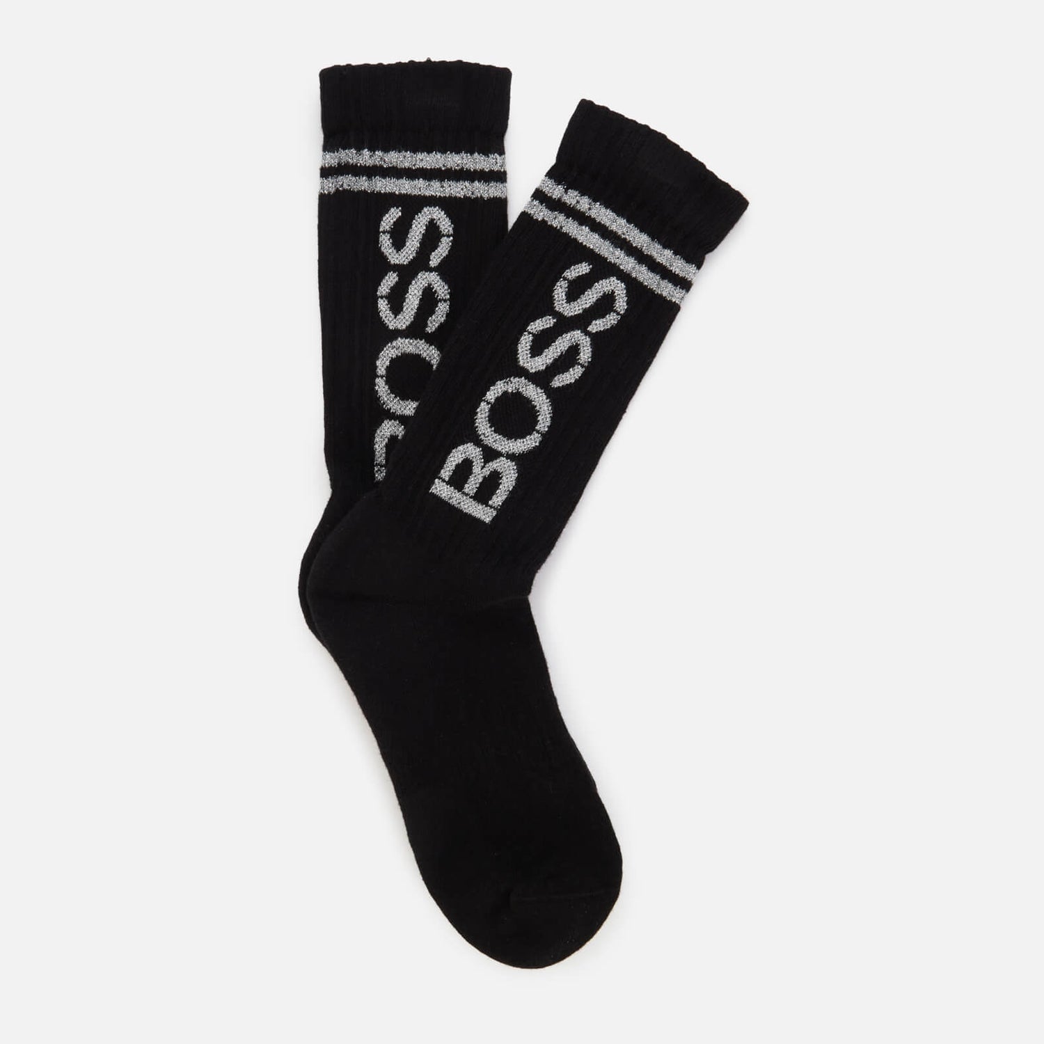 BOSS Bodywear Men's Rib Shine Logo Socks - Black - 39/42