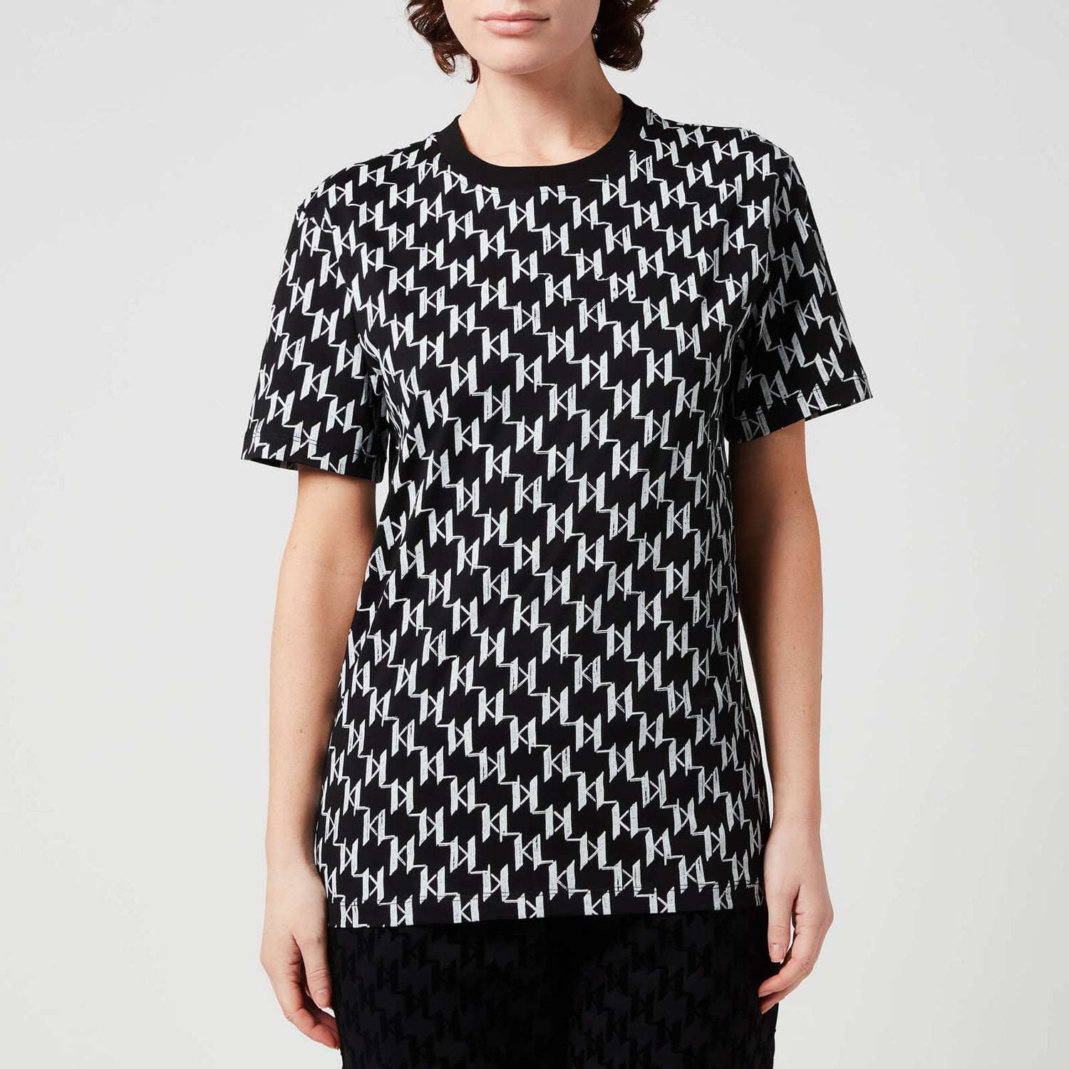 KARL LAGERFELD Women's All-Over Monogram T-Shirt - Black/White