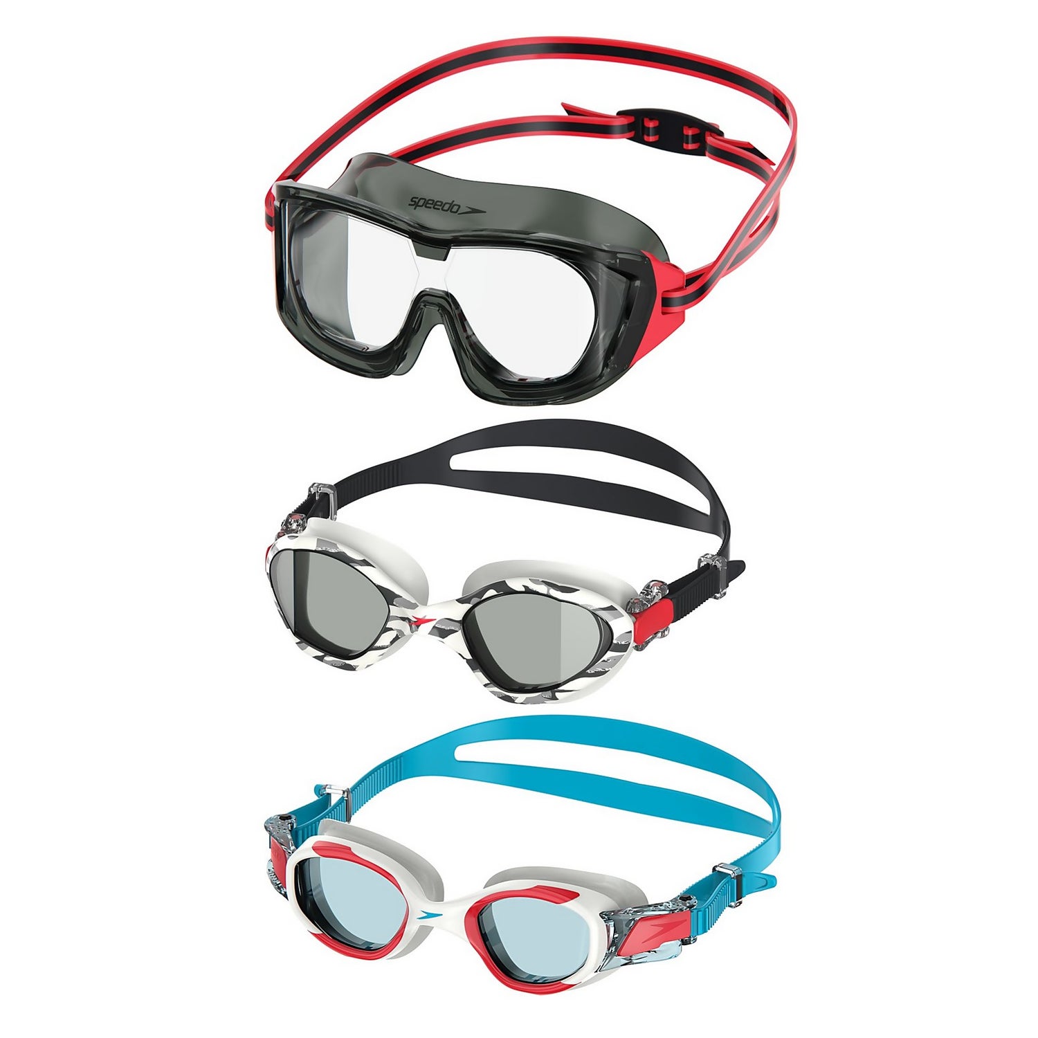 Speedo Goggle Junior 3 Pack in Blue/Pink Ages 6-14 Easy Adjust UV Protection 