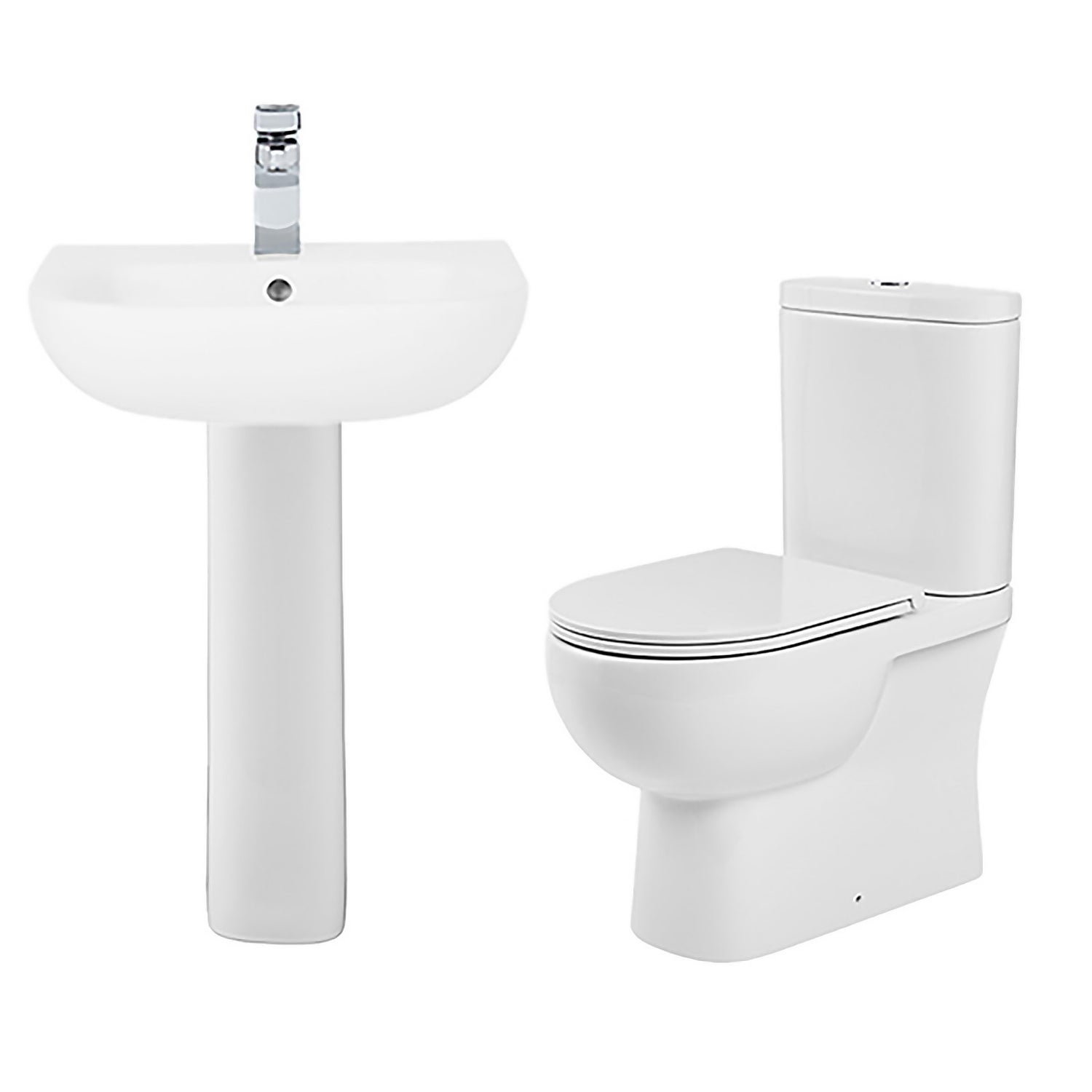 Newton White Close Coupled Toilet with Soft Close Toilet Seat and Full Basin Pedestal Duo
