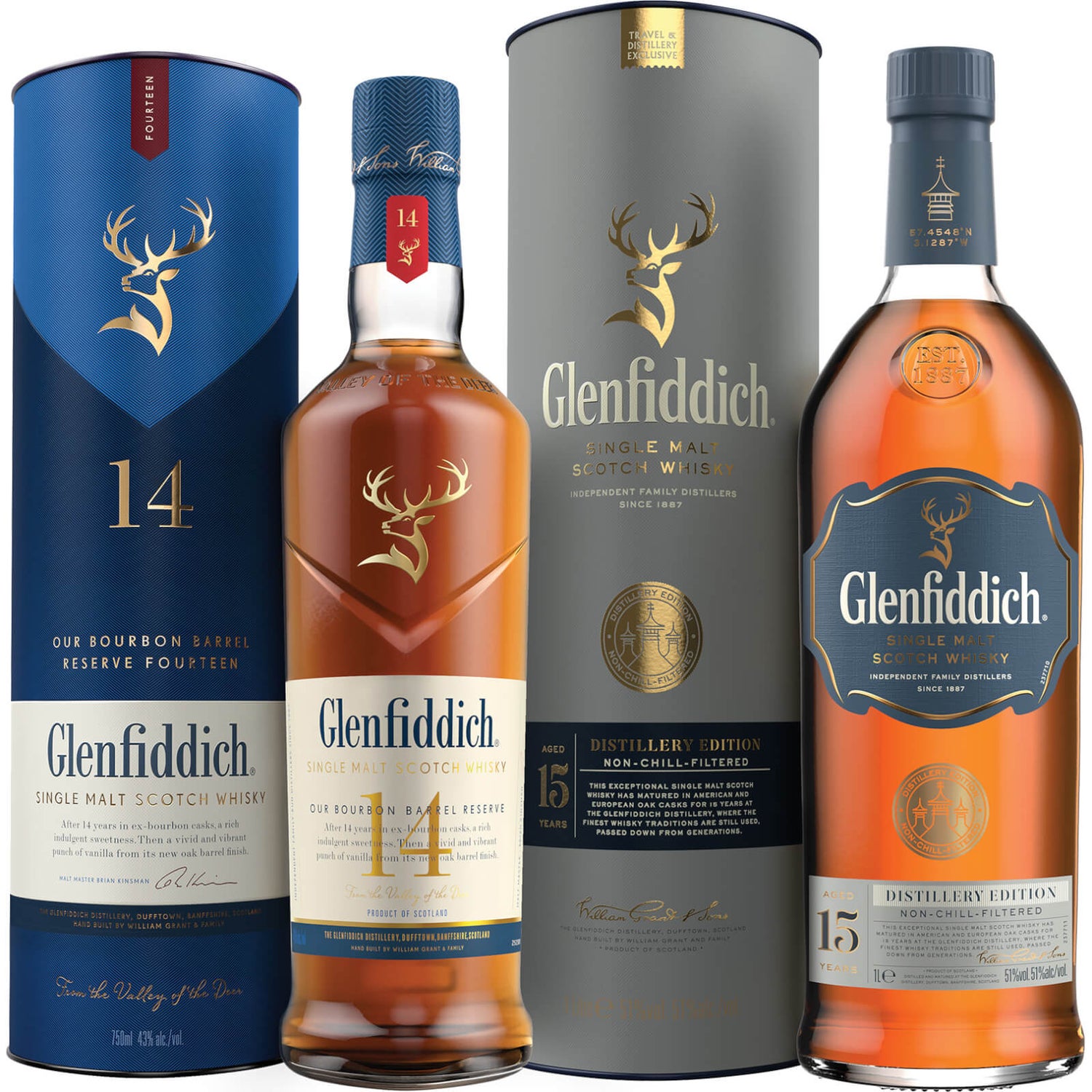 Glenfiddich 14 Year Old and 15 Year Old Distillery Edition Single Malt Scotch Whisky Duo