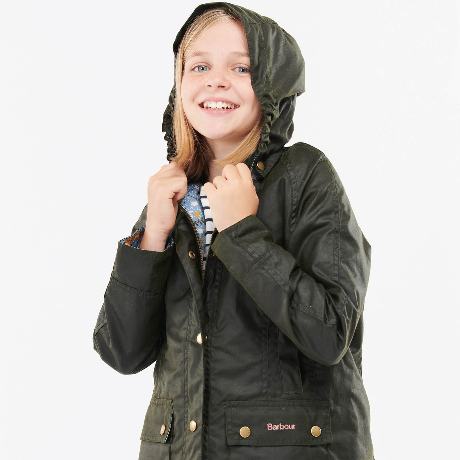 Barbour Girls' Hooded Beadnall Jacket - Fern/Folky Floral -  6-7 Years
