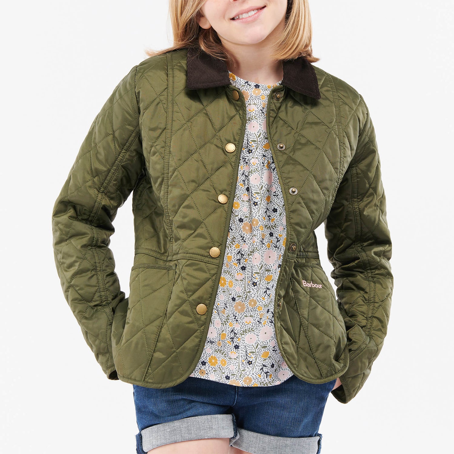 Barbour Girls' Printed Summer Liddesdale Quilted Jacket - Olive/Folky Floral -  6-7 Years