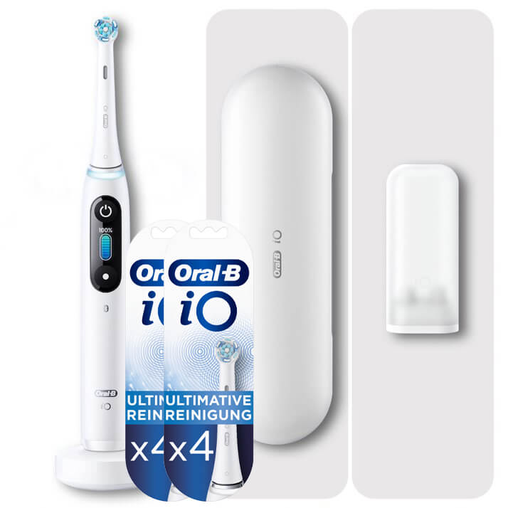 Oral-B iO 8 Elektrische Zahnbürste, Reiseetui, white alabaster