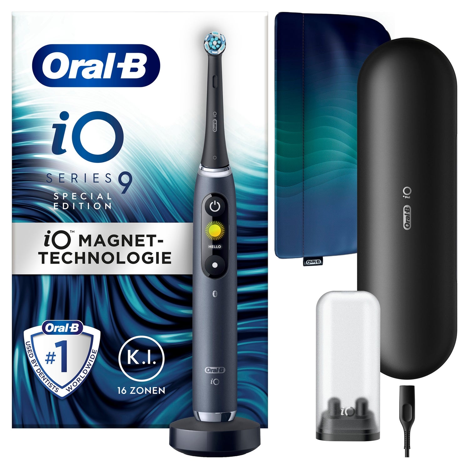 Oral-B iO 9 Special Edition Elektrische Zahnbürste, Lade-Reiseetui, black onyx 