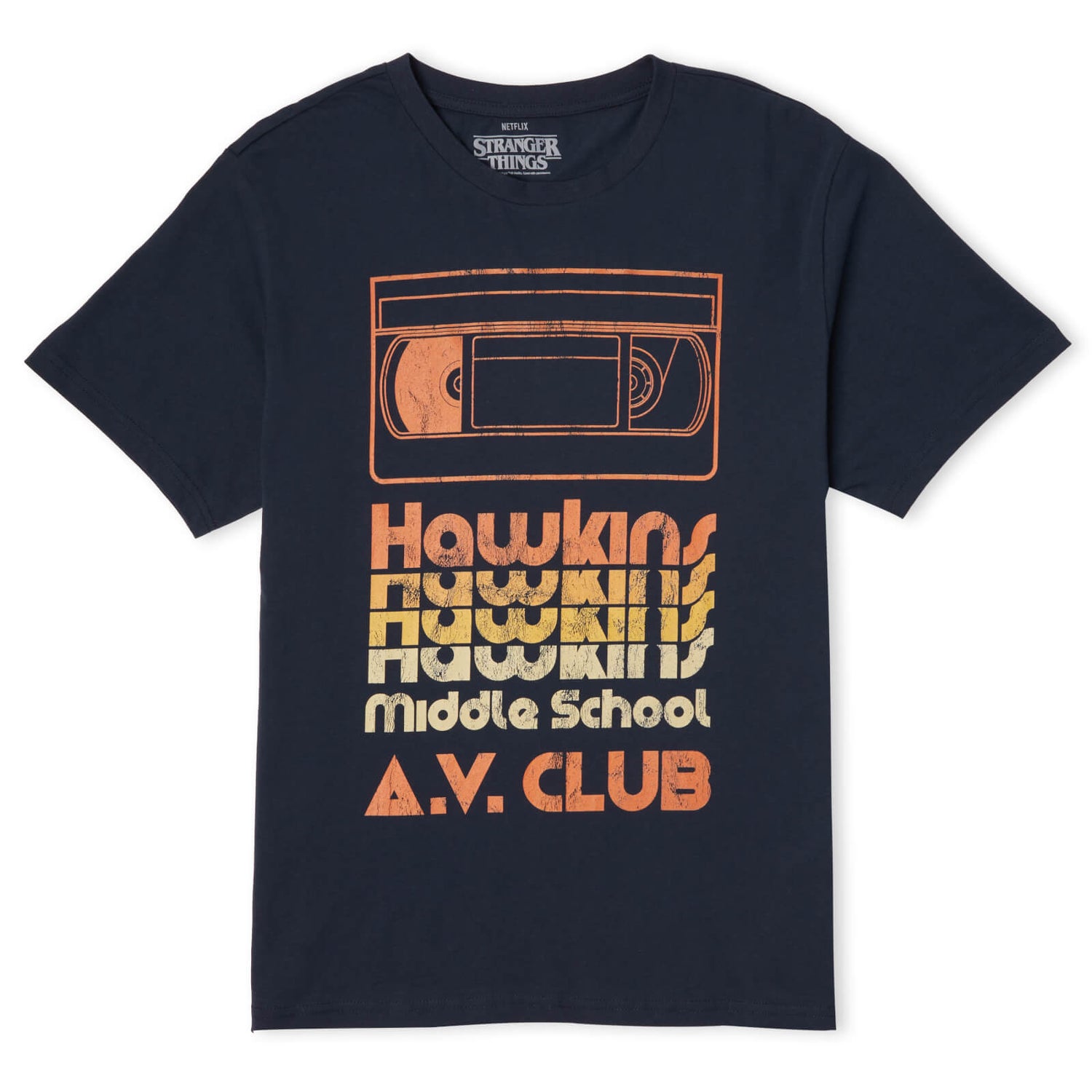 T-shirt pour homme Stranger Things Hawkins AV Club - Bleu Marine