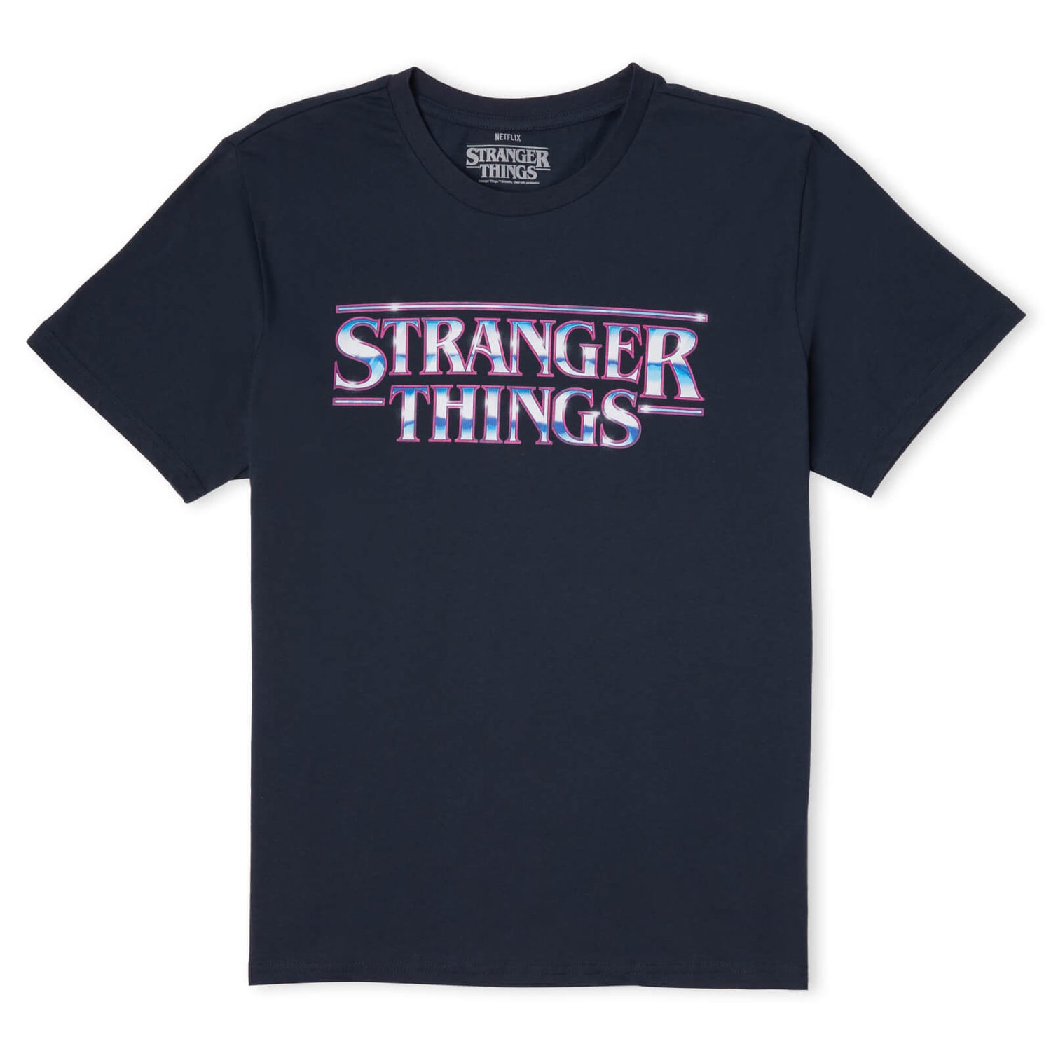 Stranger Things Chrome Logo Men's T-Shirt - Navy