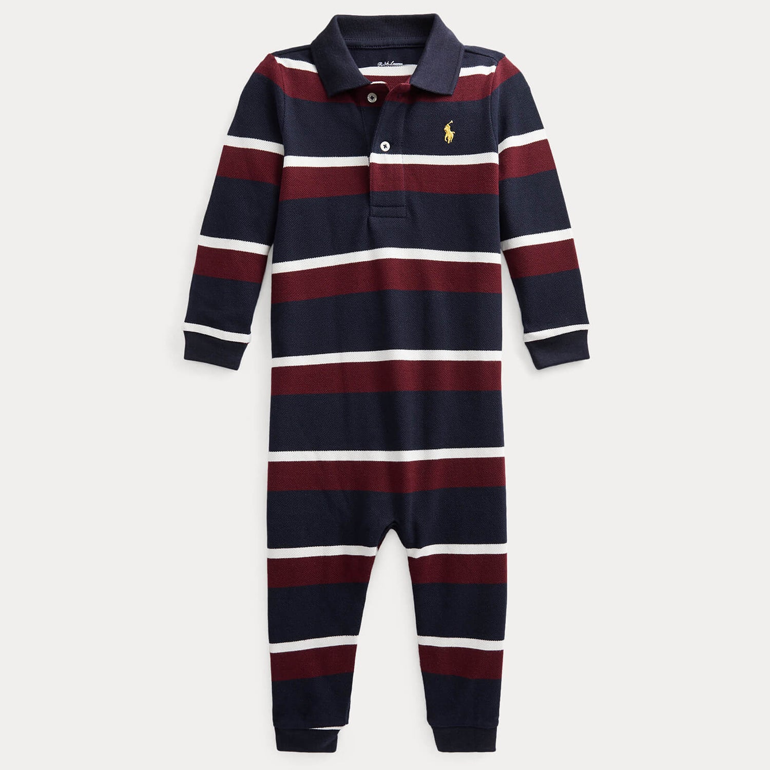 Ralph Lauren Boys' Striped Polo Babygrow - Hunter Navy Multi
