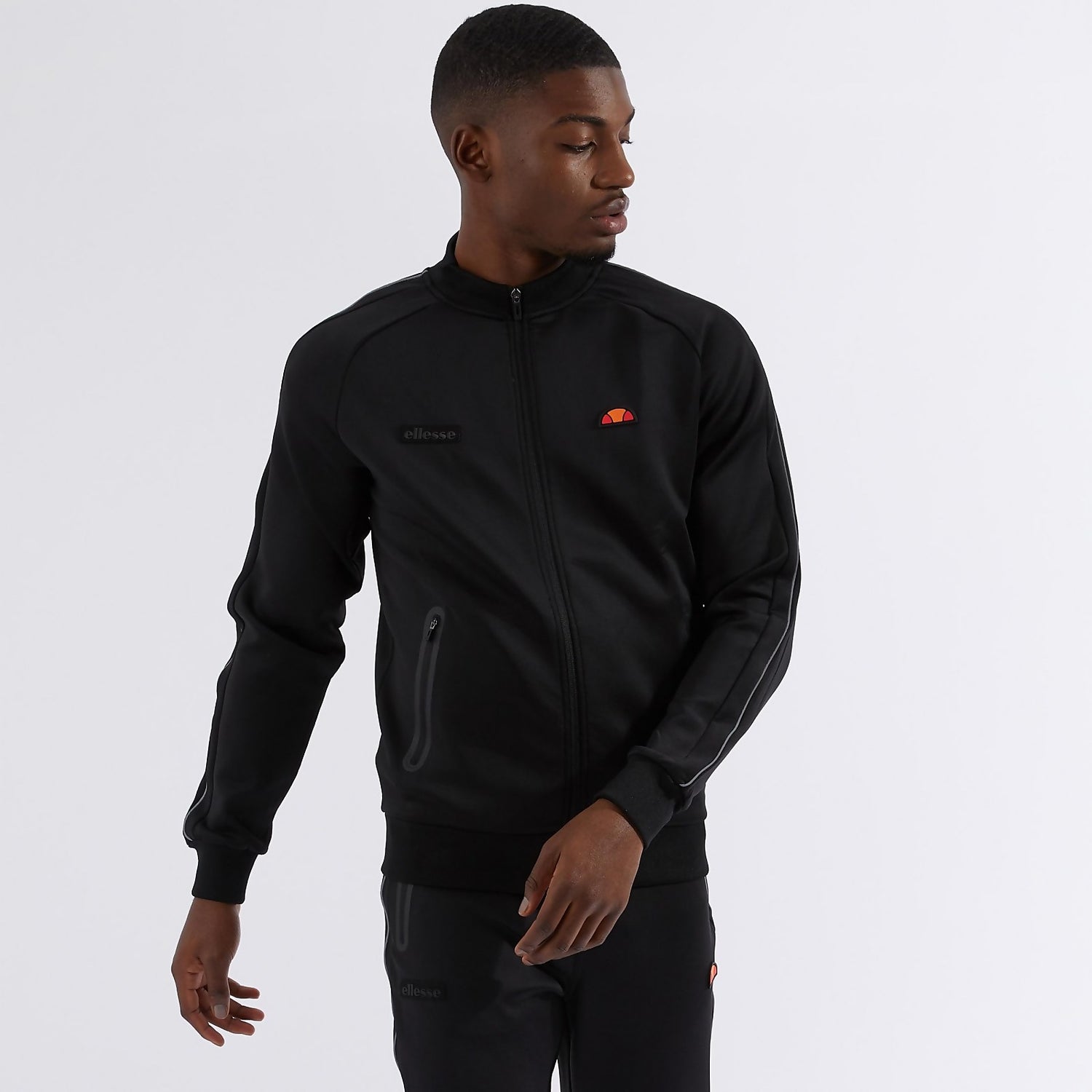 ellesse tracksuit with piping in black