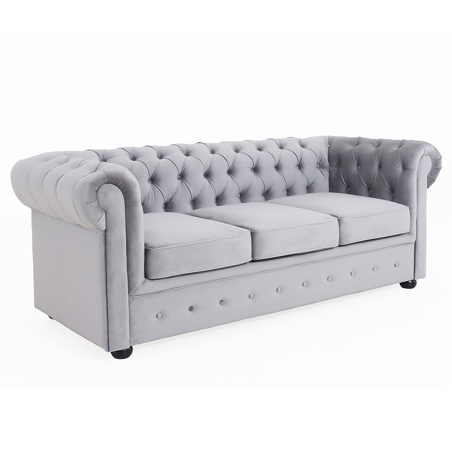 Chesterfield Velvet 3 Seater Sofa Silver