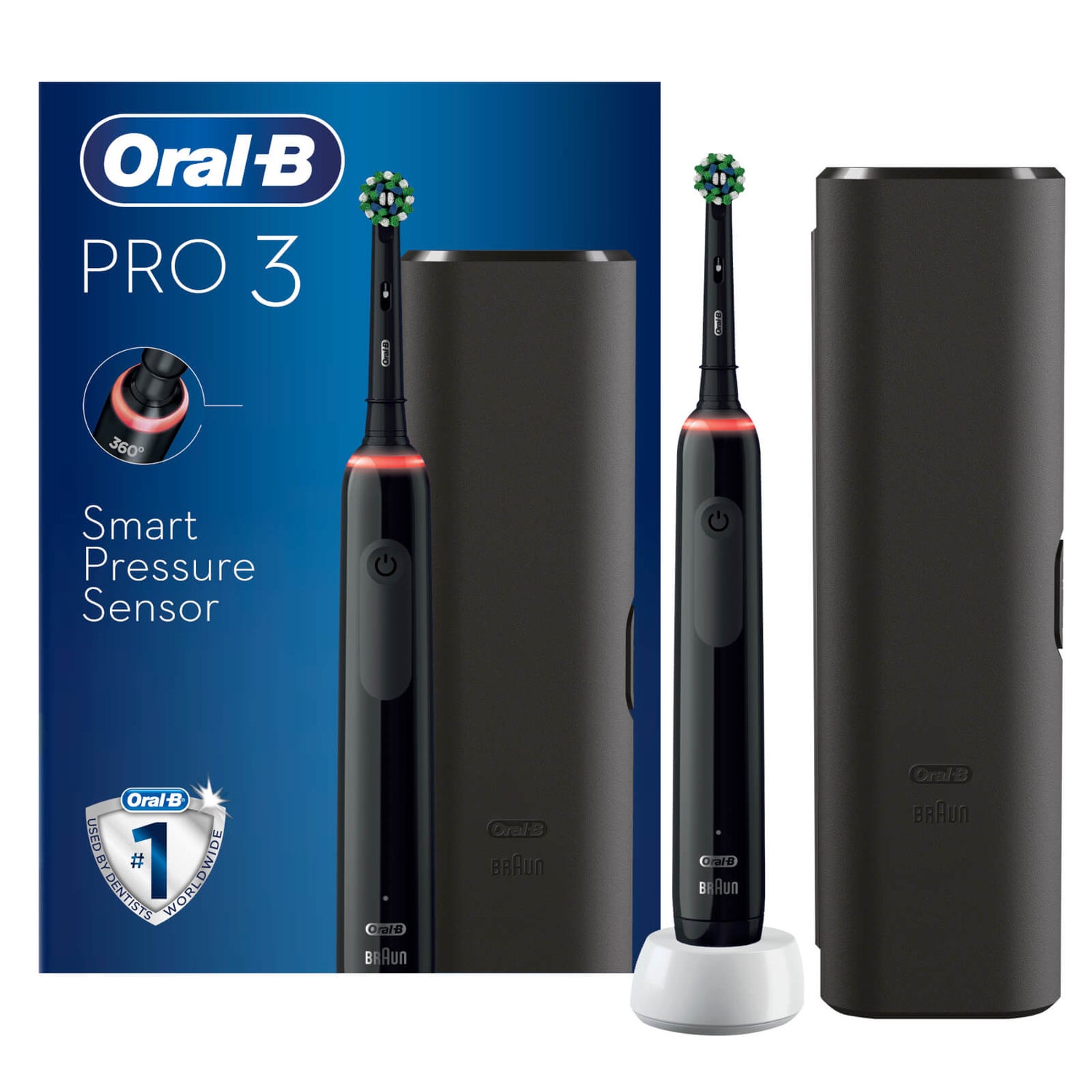 Oral-B Pro 3500 Cross Action Black Electric Toothbrush with Travel Case + 4 Refills