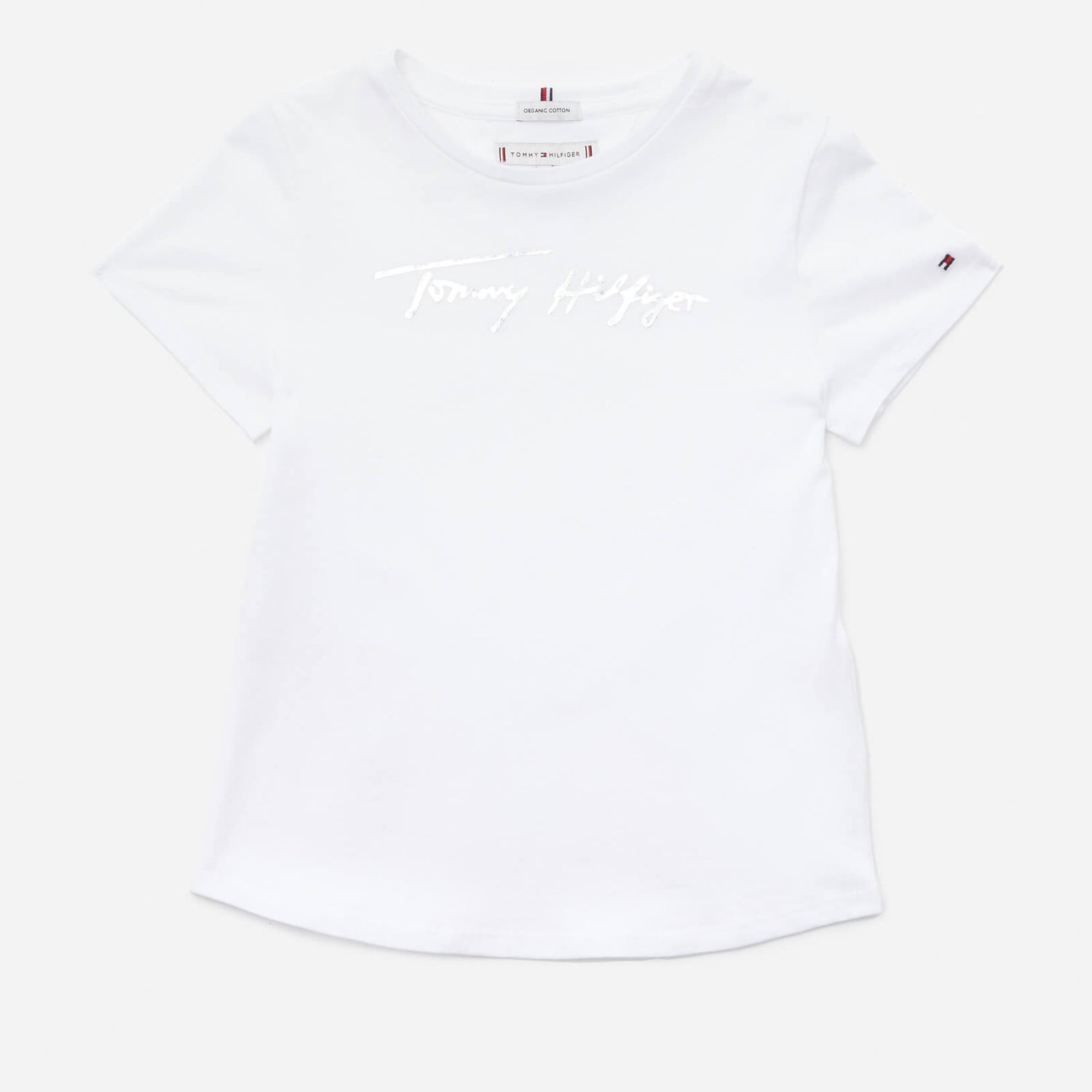 Tommy Hilfiger Girls' Script Print T-Shirt Short Sleeved - White