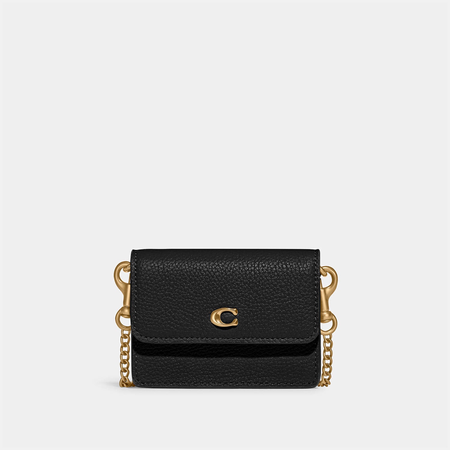 Coach Women's Refined Calf Leather Card Case With Chain - Black