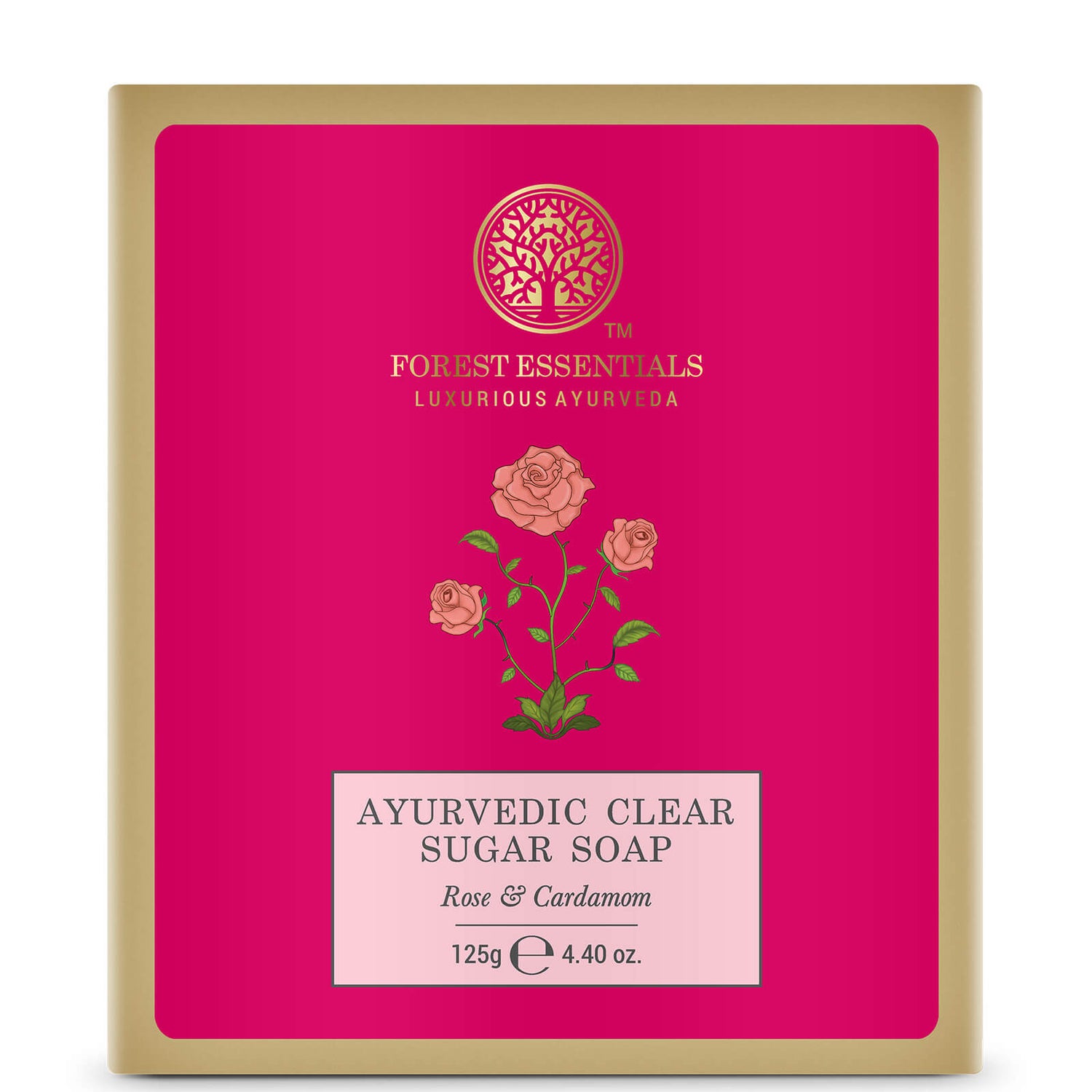 Forest Essentials Ayurvedic Clear Sugar Soap - Rose and Cardamom 125g