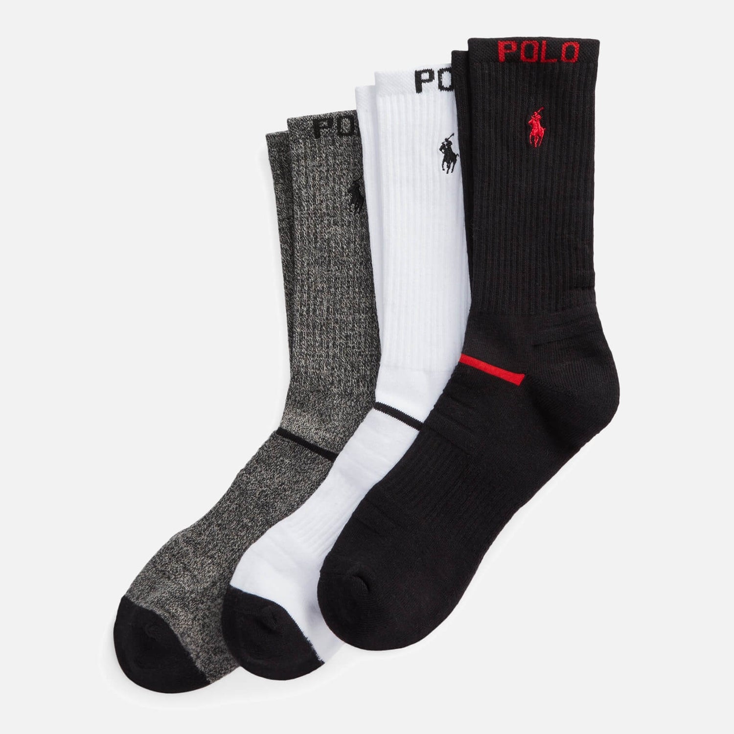 Polo Ralph Lauren Men's 3-Pack Logo Crew Socks - Black/Grey/White Polo