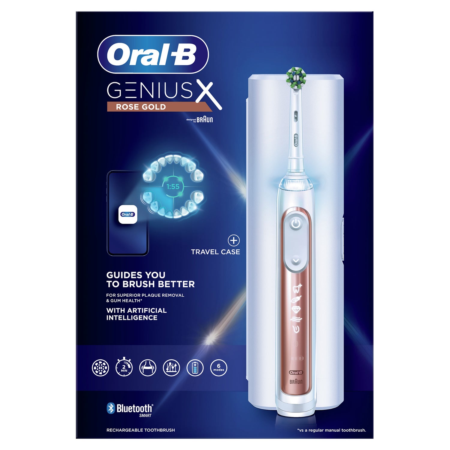 Oral B Genius X Rose Gold Electric Toothbrush with Travel Case