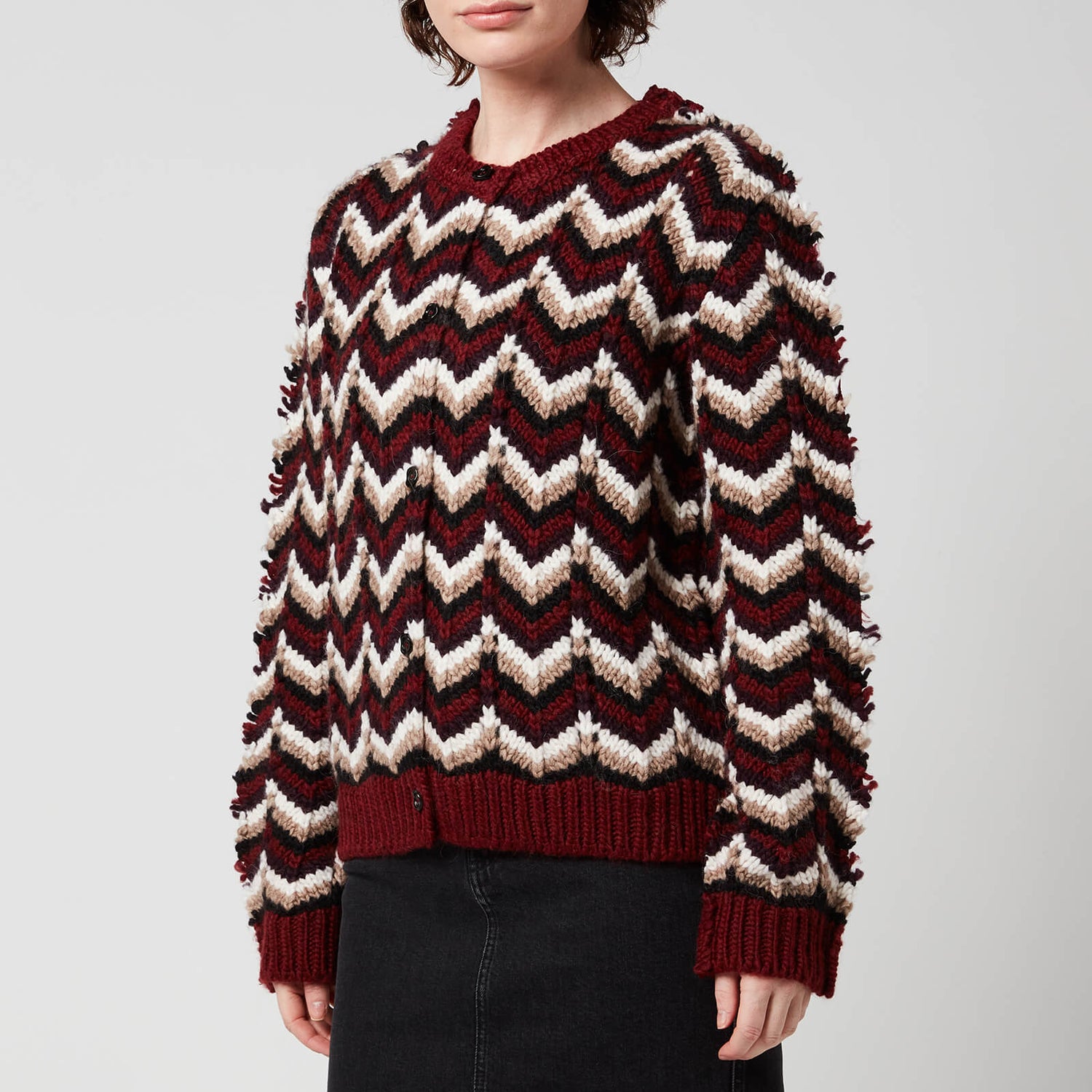 Marni Women's Mix Wool Stripe Cardigan - Burgundy