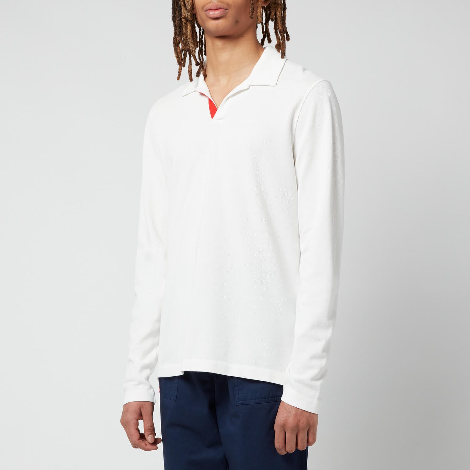 Orlebar Brown Men's Felix Gt Tape Long Sleeve Polo Shirt - Cloud - S