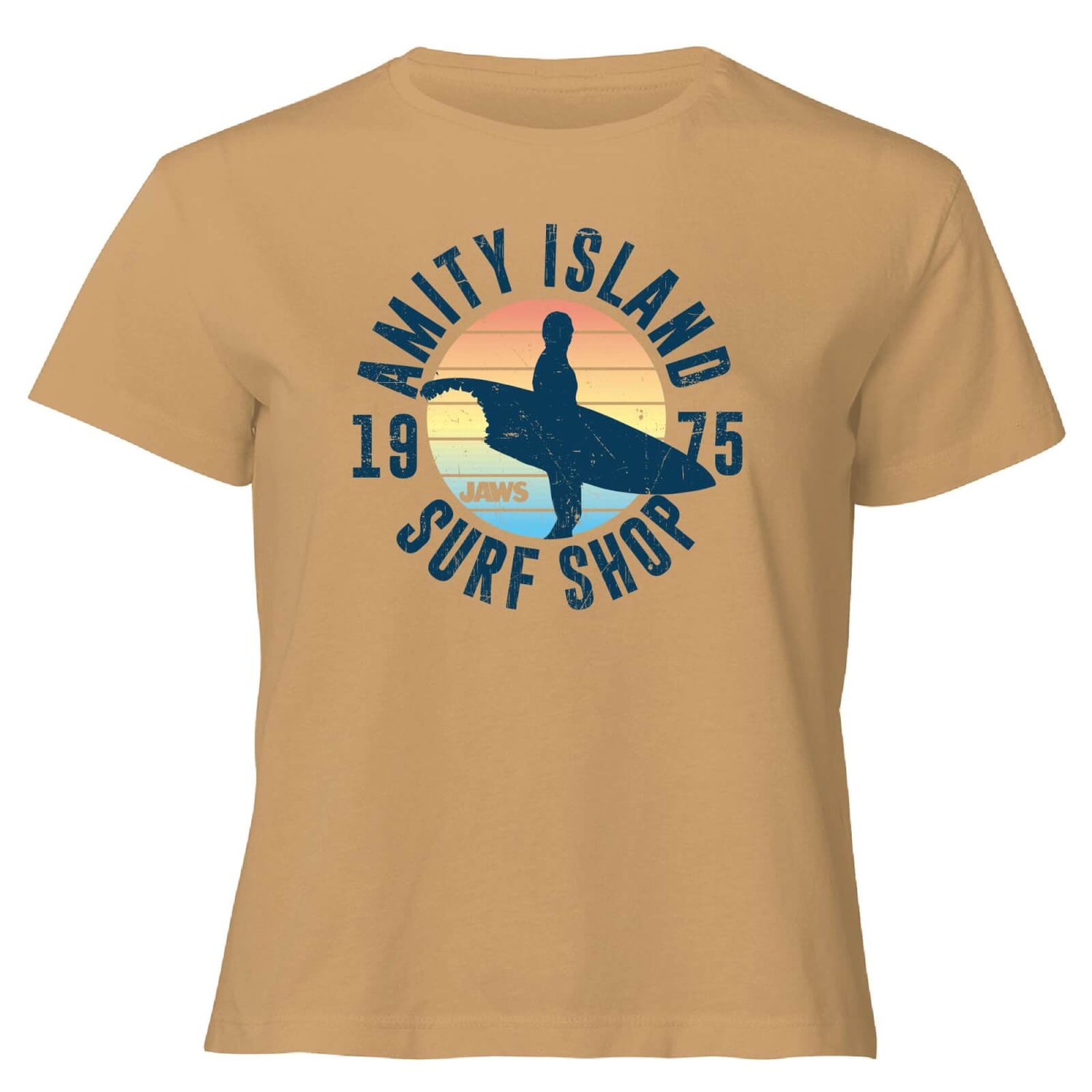 Jaws Amity Surf Shop Women's Cropped T-Shirt - Tan