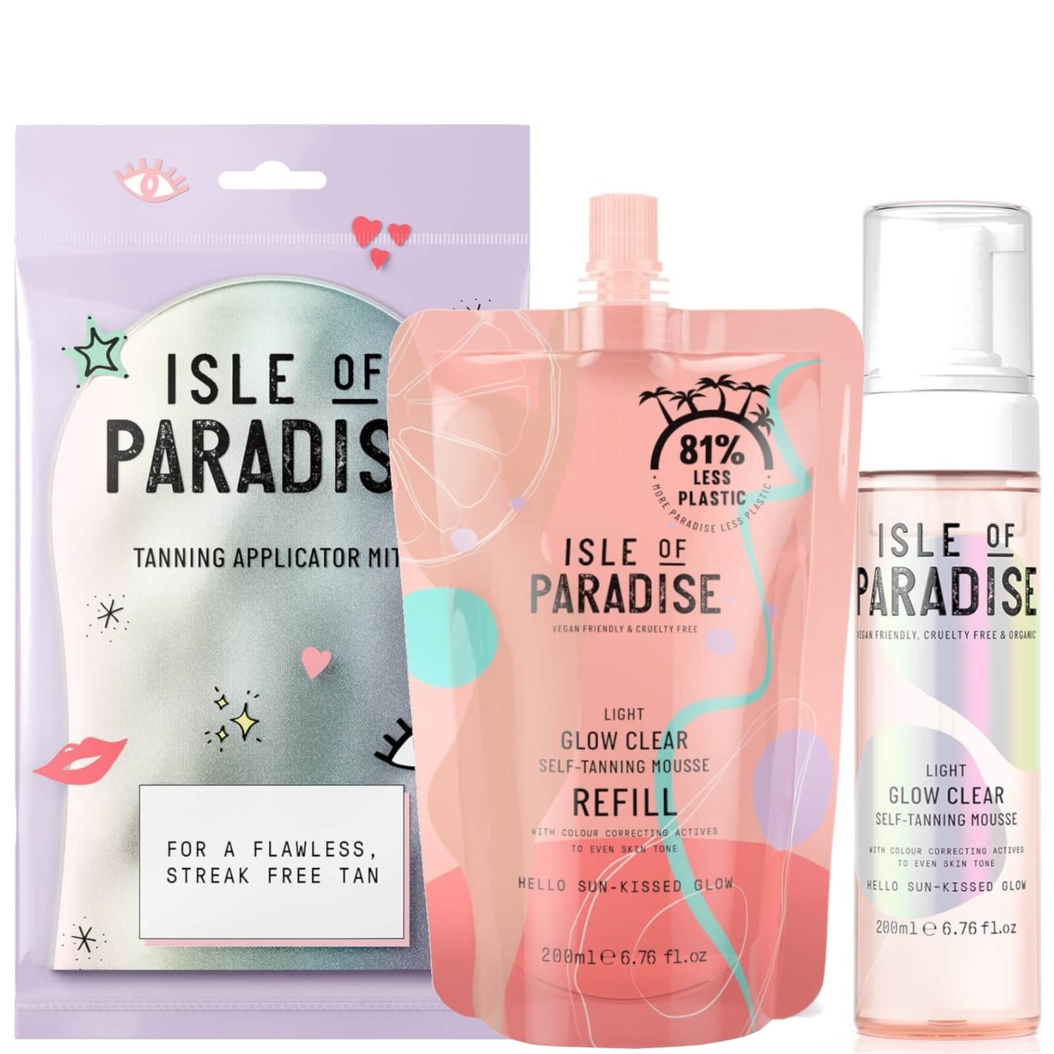 Isle of Paradise Light Glow Clear Mousse and Refill and Mitt Bundle