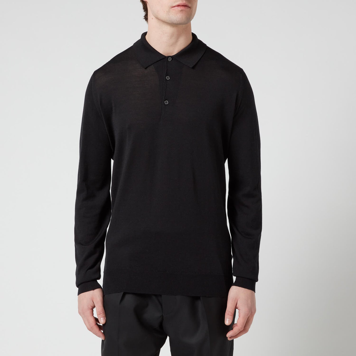 John Smedley Men's Cbelper Long Sleeve Polo Shirt - Black