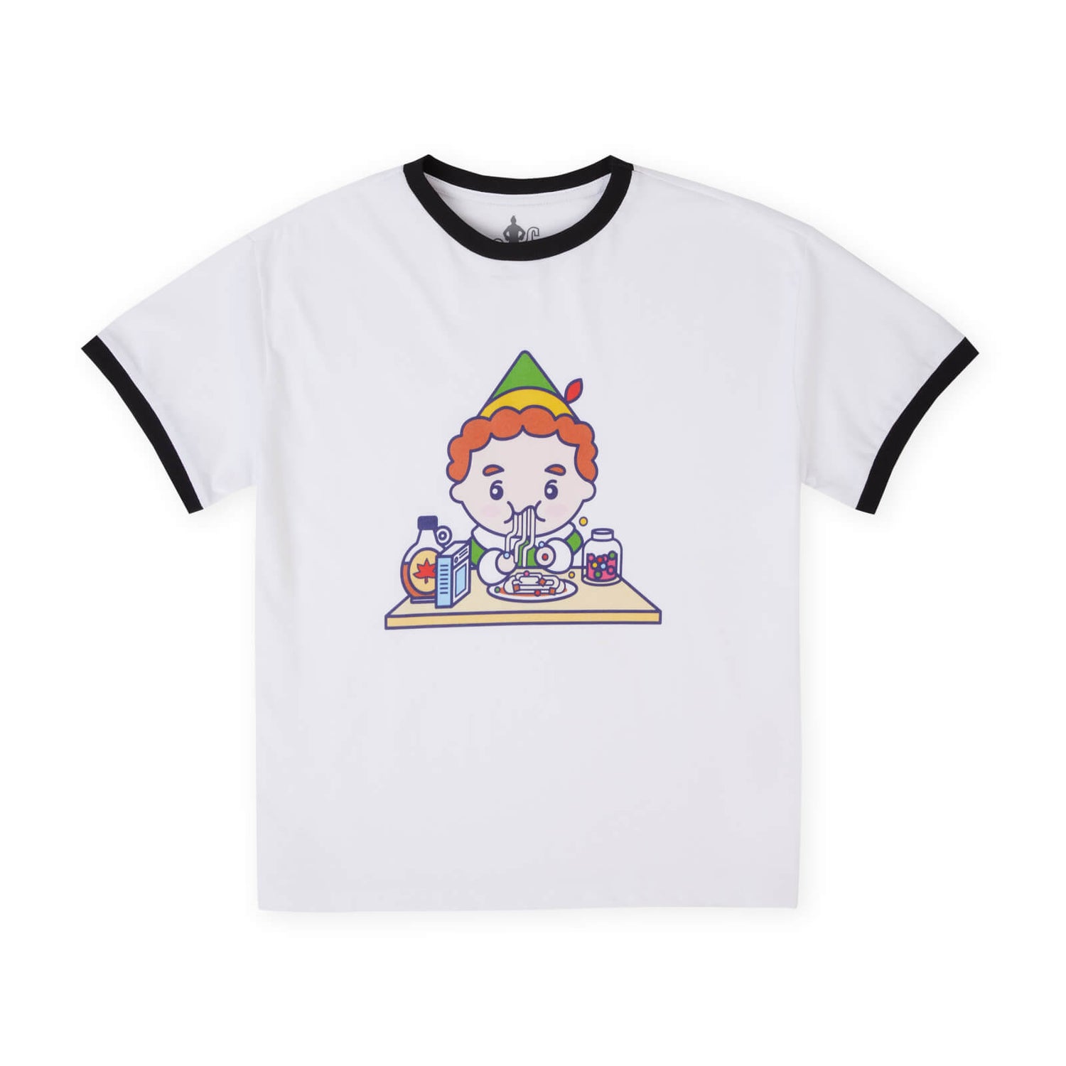 Elf Buddys Breakfast Women's Cropped Ringer T-Shirt - White Black
