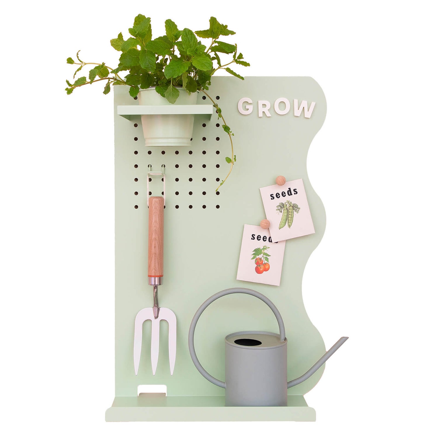 Peg & Board Vertical Memo Board & Pot - Mint Green