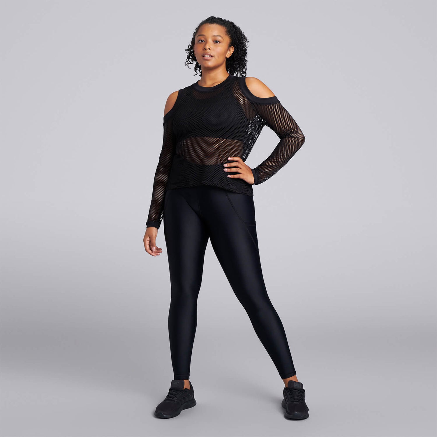 Female Net Cold Shoulder Top Black