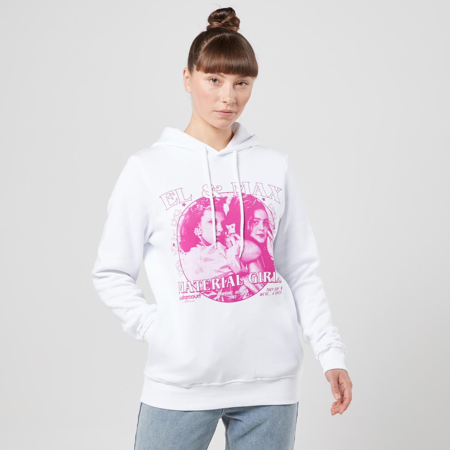 Stranger Things El And Max Material Girls Sweat à Capuche - Blanc