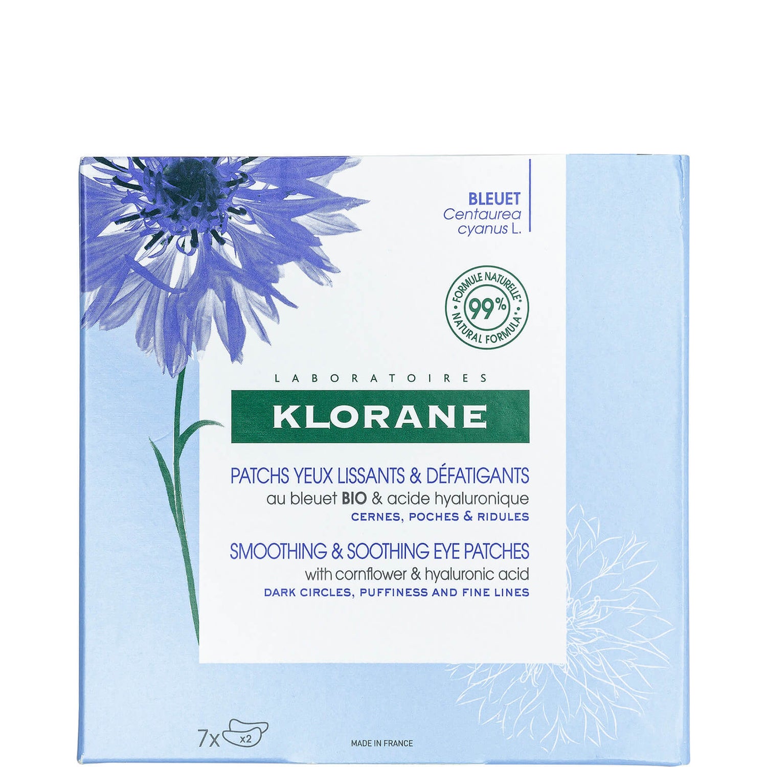 KLORANE Smoothing and Soothing Eye Patches with Cornflower and Hyaluronic Acid 7g