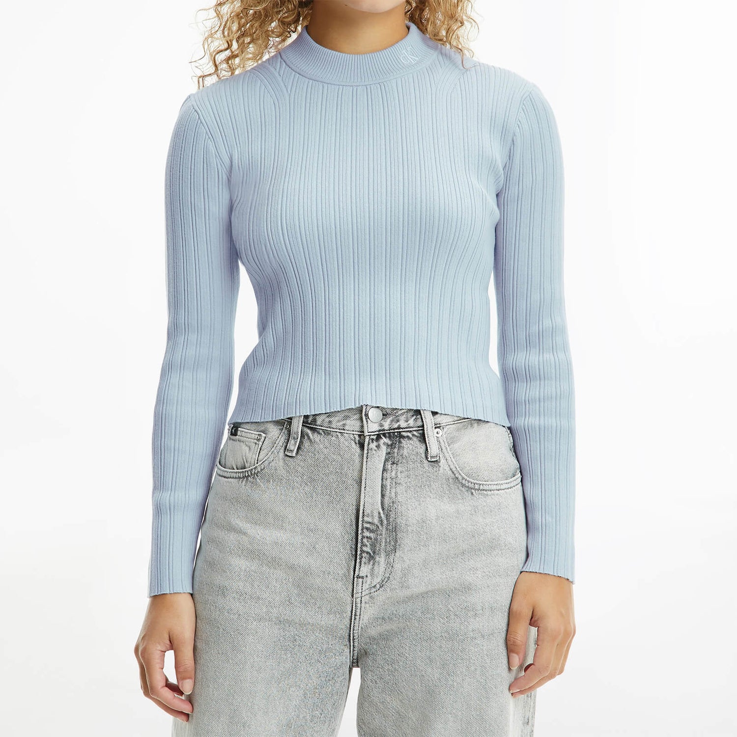 Calvin Klein Jeans Women's Monogram Badge Short Sweater - Bayshore Blue - XS