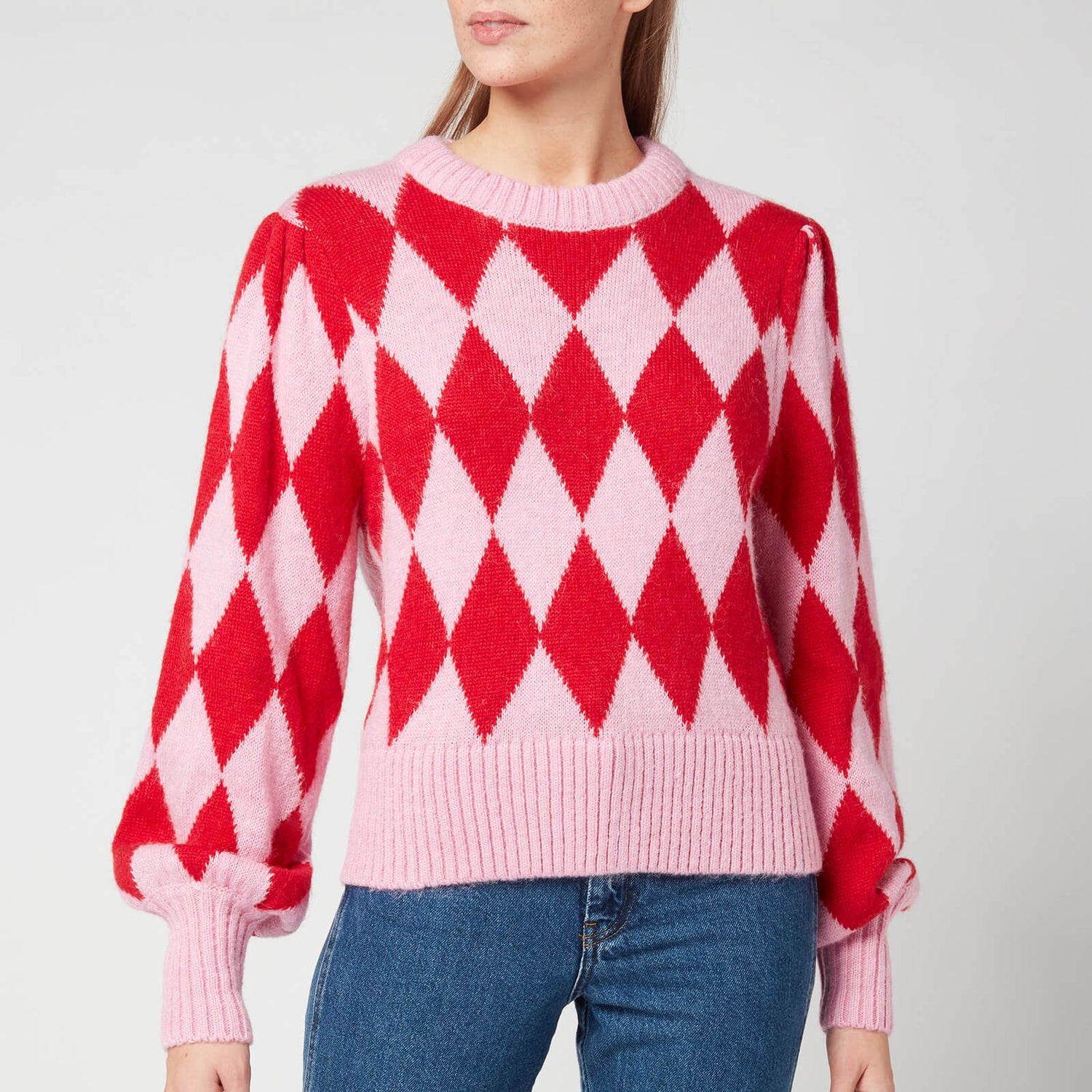 Kitri Women's Elliott Pink And Red Diamond Checker Sweater - Pink/Red - XS