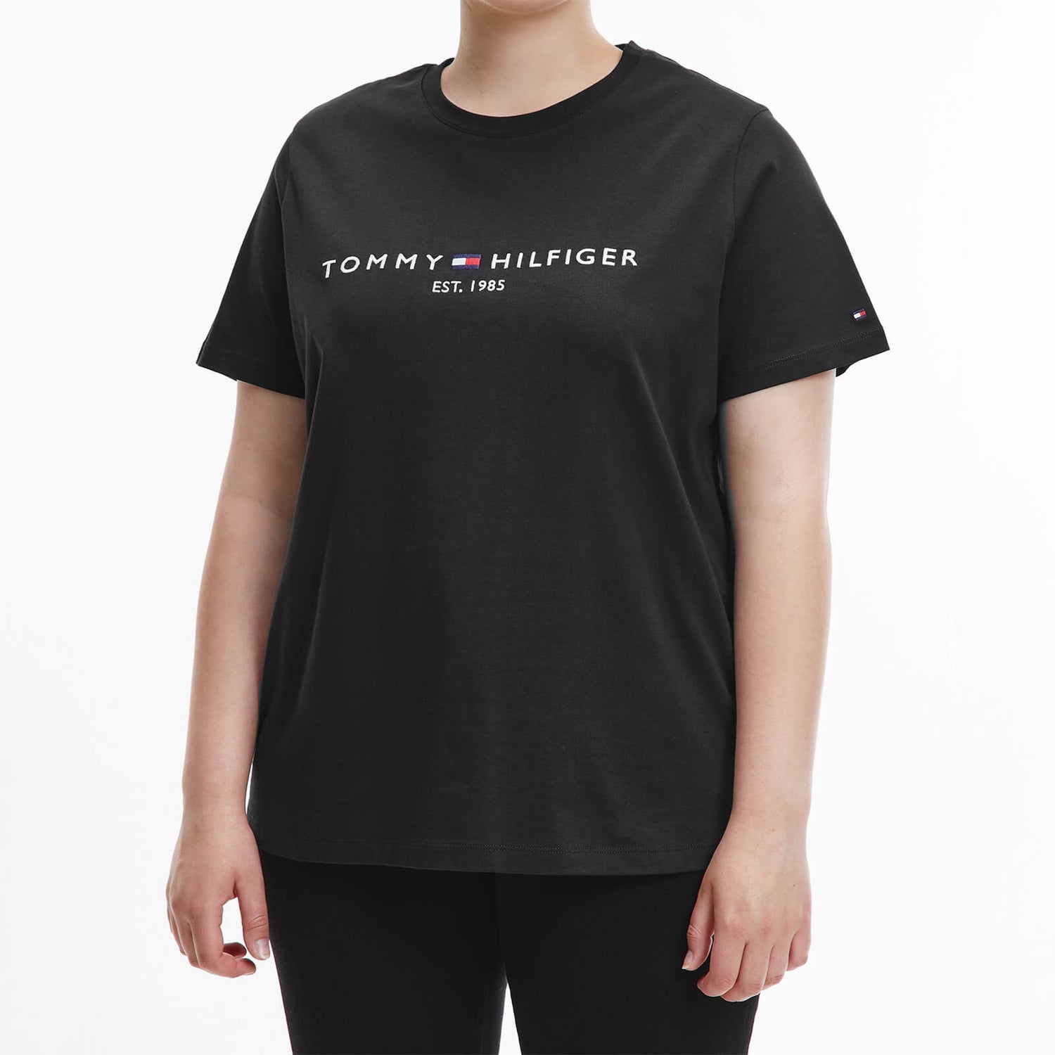 Tommy Hilfiger Women's Curve Regular Hilfiger Crewneck T-Shirt - Black - IT 46/UK 18
