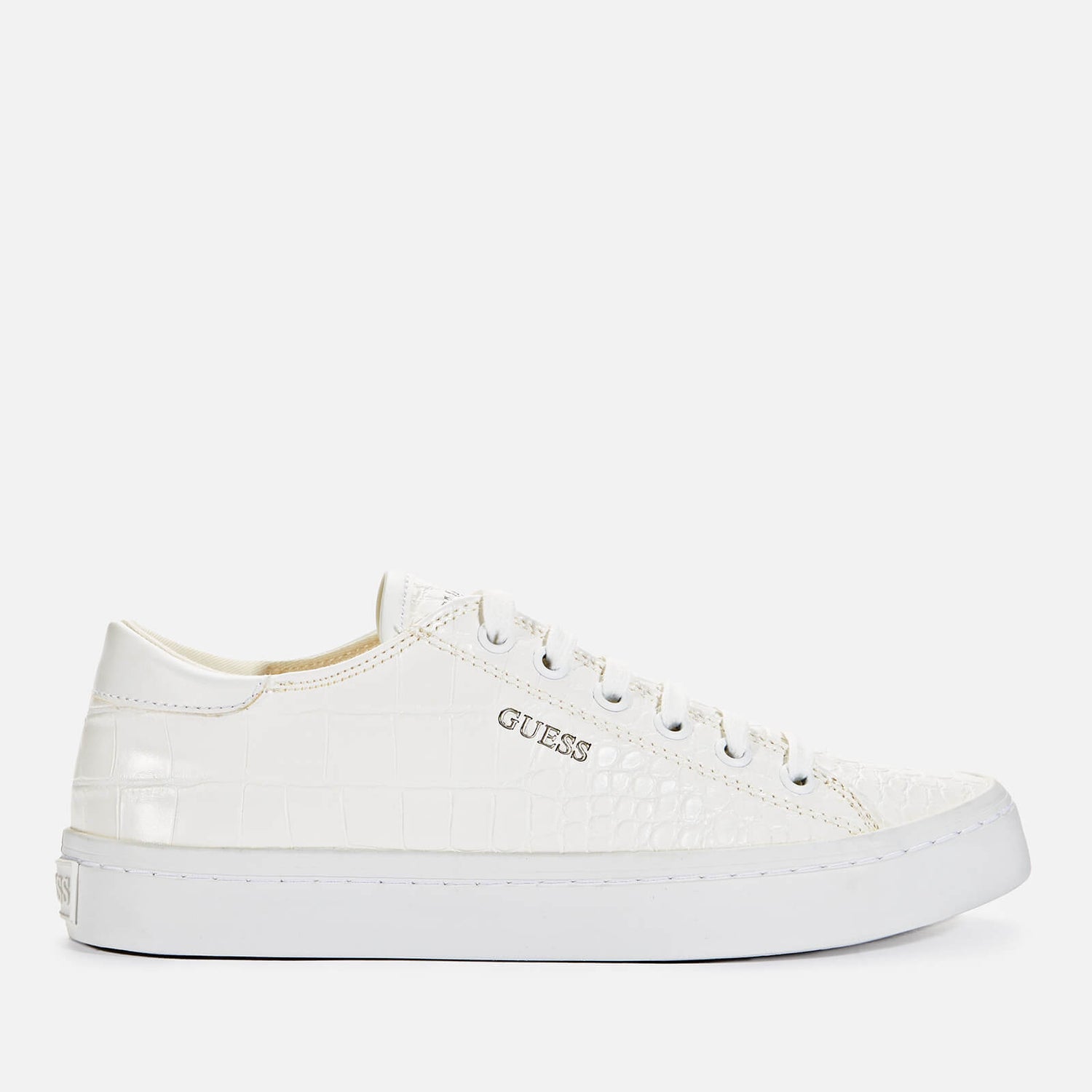 Guess Women's Ester Printed Leather Low Top Trainers - White - UK 3
