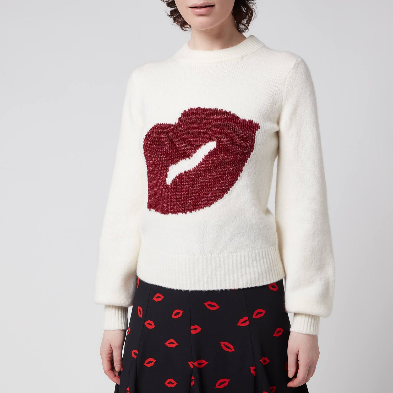 Kate Spade New York Women's Sparkle Lips Sweater - French Cream - XS