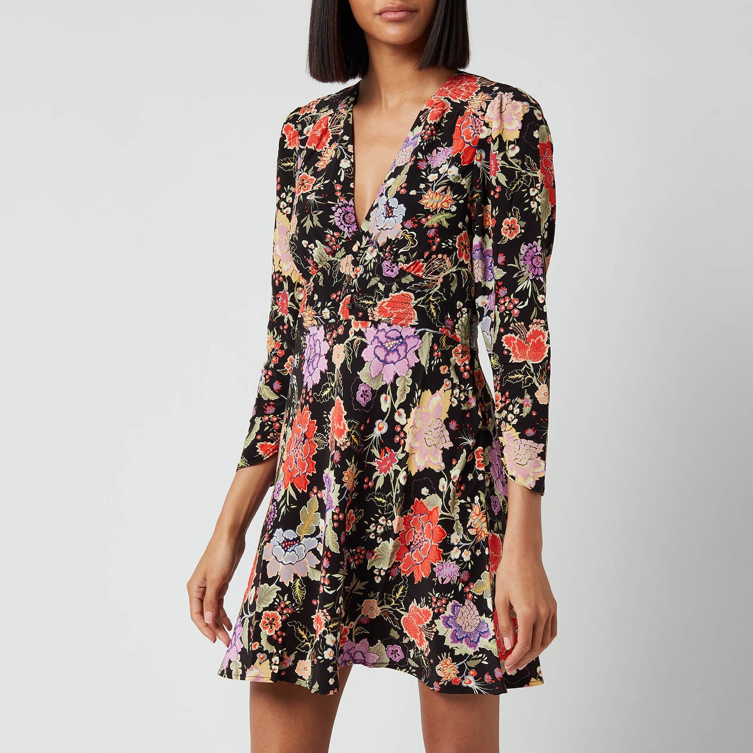 Jules Mini Dress - Peony Flora Black ...