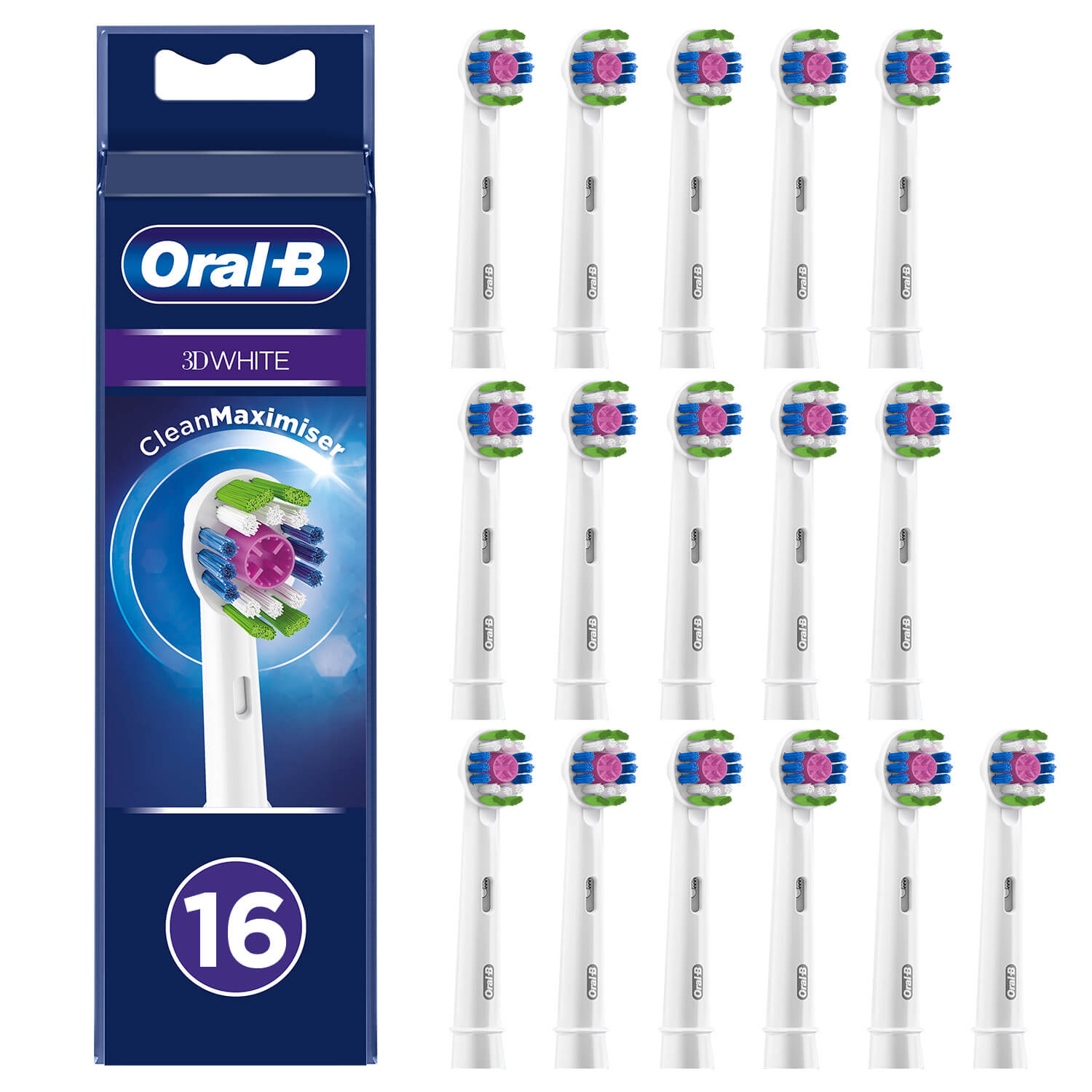 Oral-B 3D White Opzetborstels Met CleanMaximiser, 16 Stuks