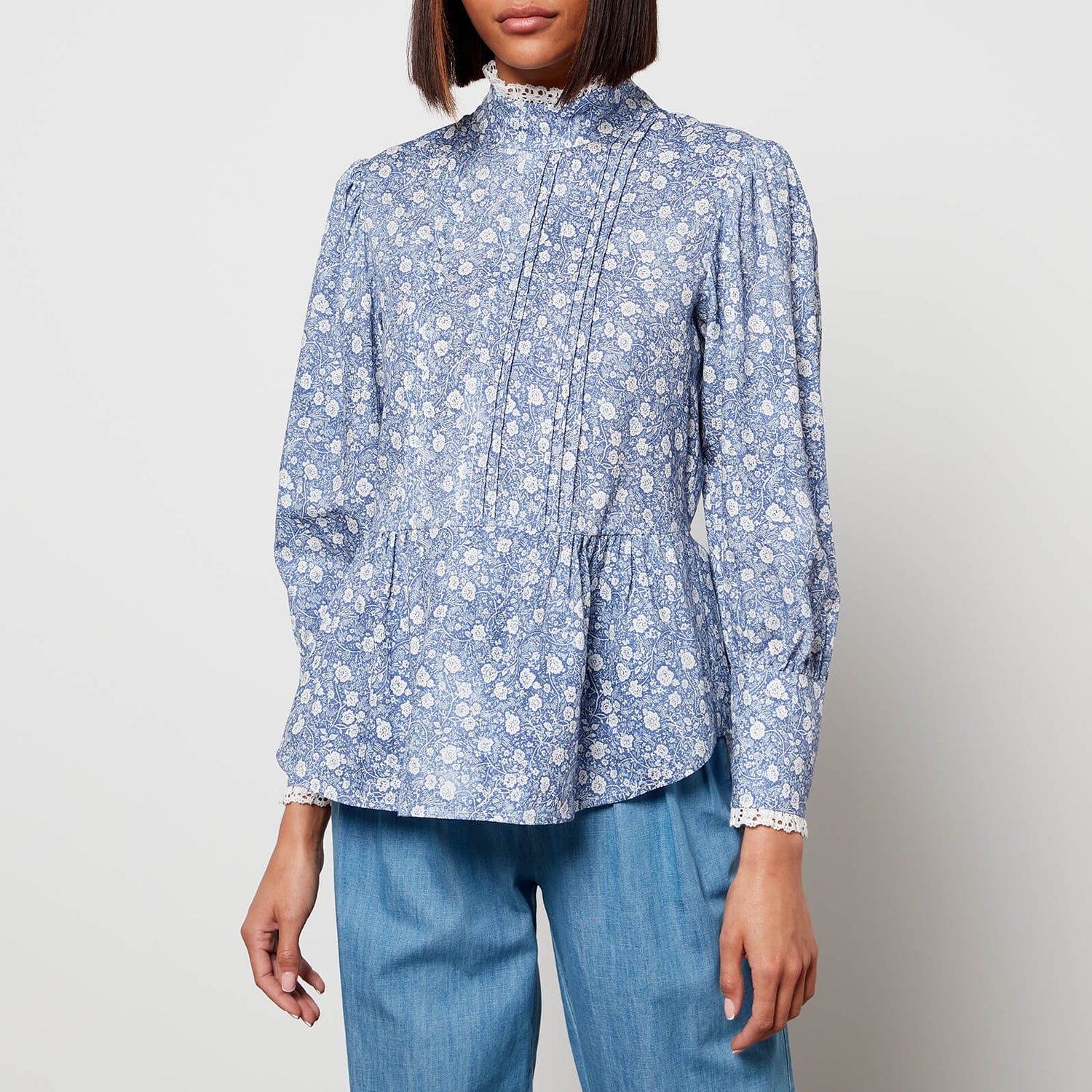 See By Chloe Women's High Neck Floral Blouse - Blue White - EU34/UK6