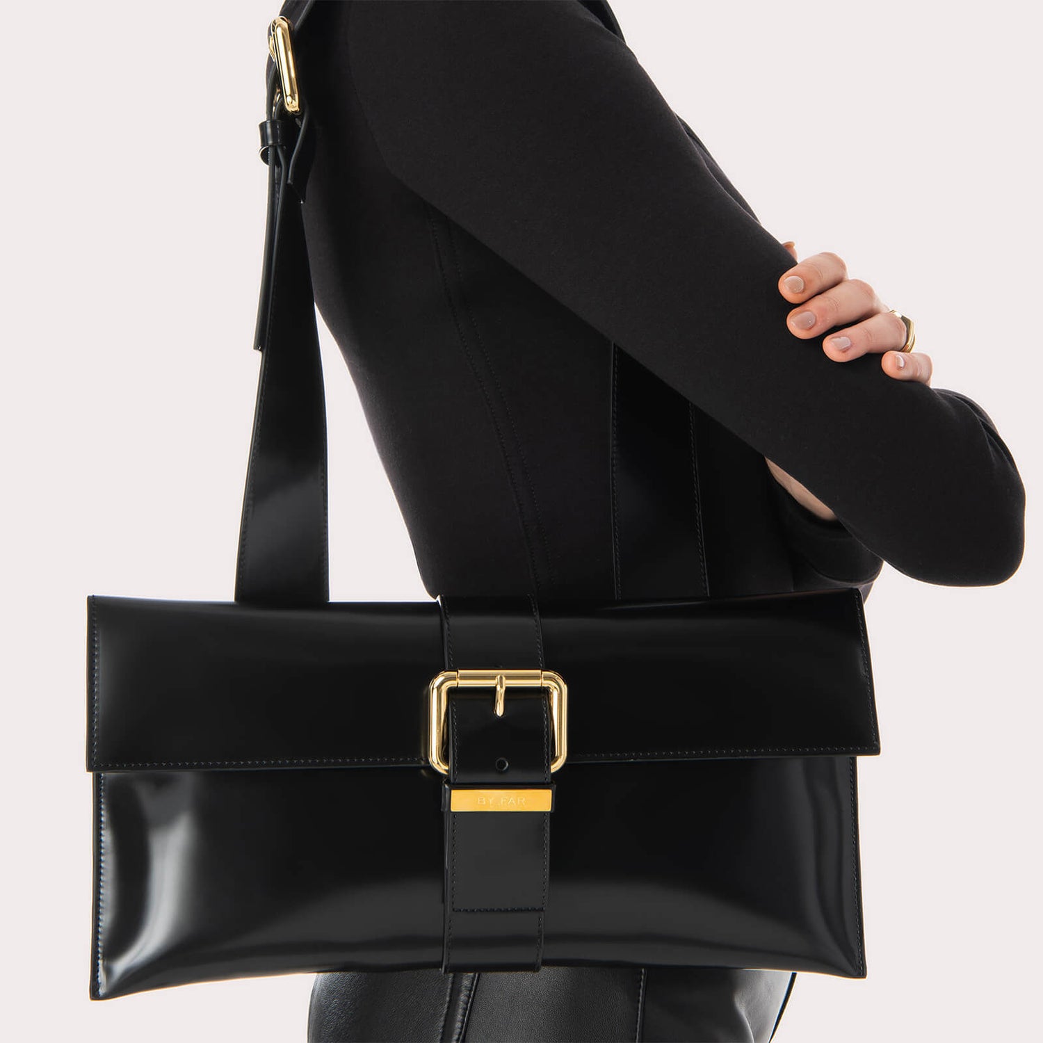 BY FAR Women's Carol Semi Patent Leather Bag - Black