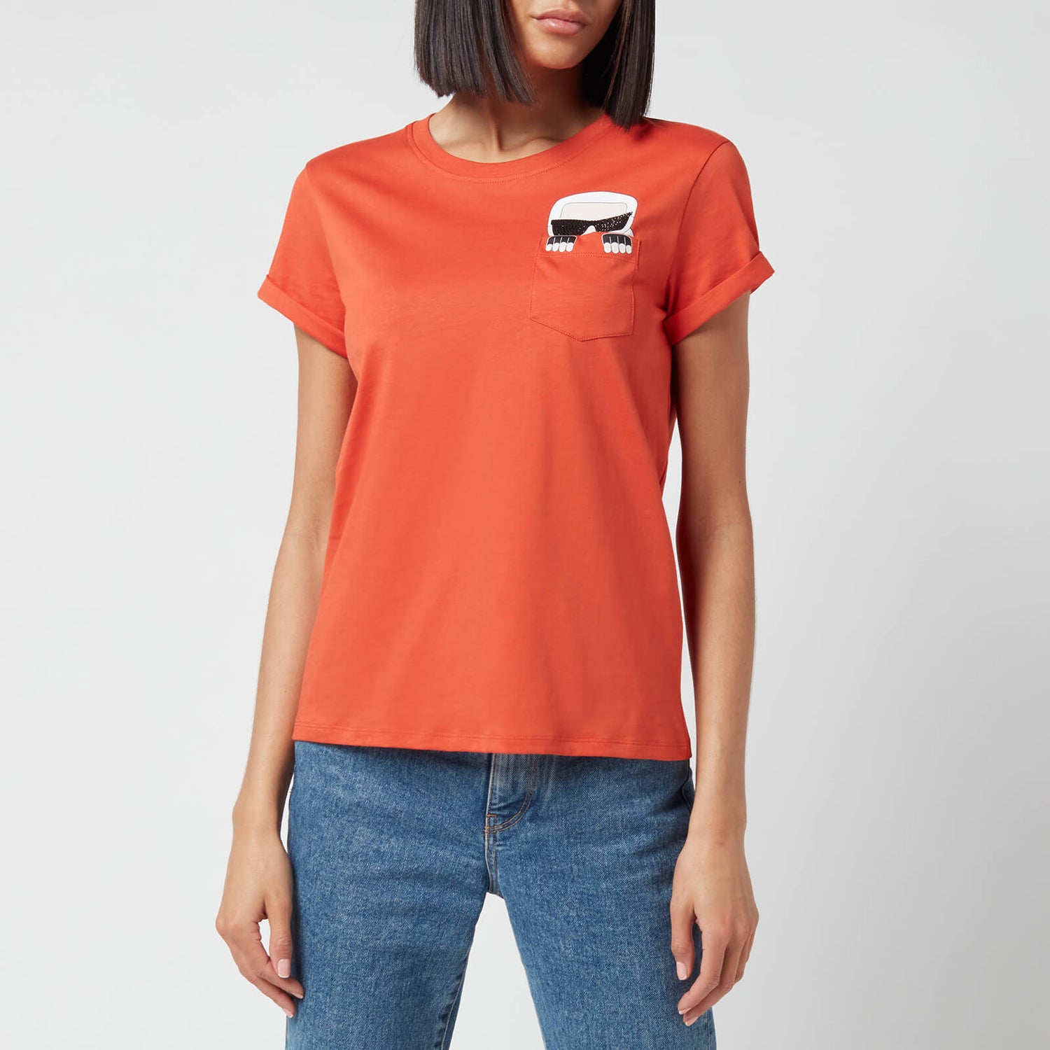 KARL LAGERFELD Women's Ikonik Karlpocket T-Shirt - Orange - XS