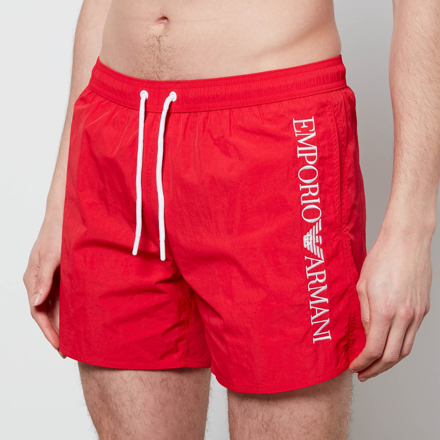 Emporio Armani Men's Embroidered Logo Swim Shorts - Ruby Red - IT 48/M