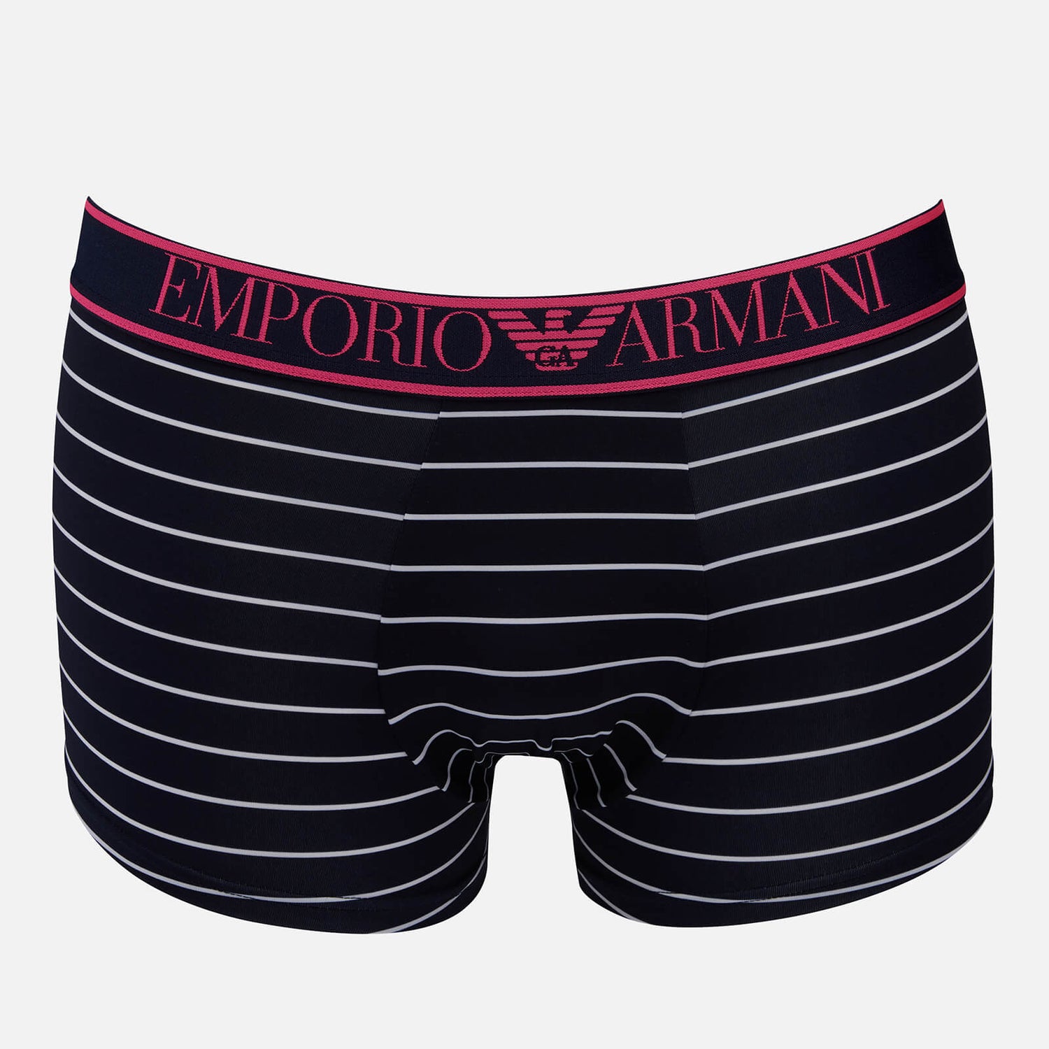 Emporio Armani Men's All Over Printed Microfiber Trunks - Marine Stripe/White